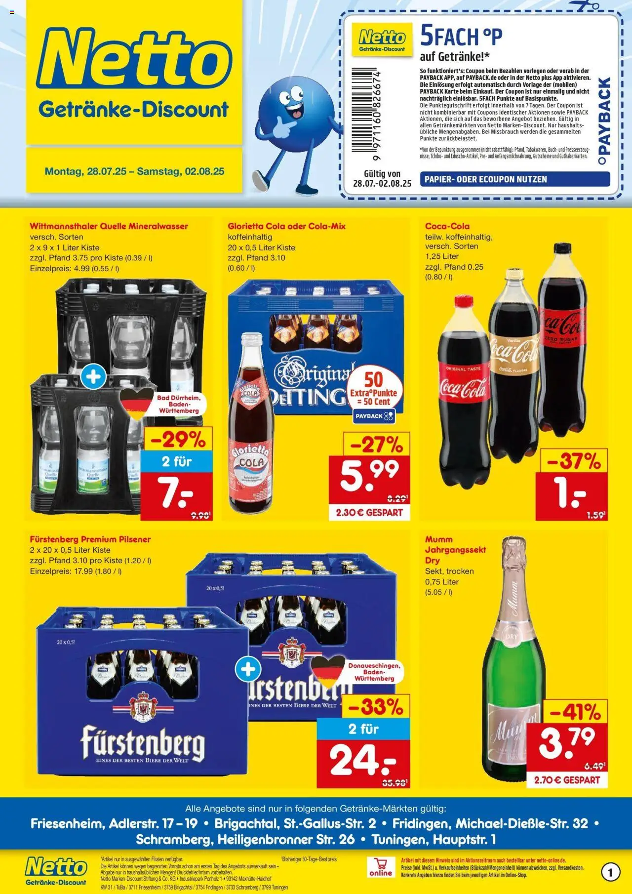 Netto Marken-Discount prospekt Tuningen	 - gültig ab dem 28.07.2025 | Seite: 1 | Produkte: Cola, Bad, Mineralwasser