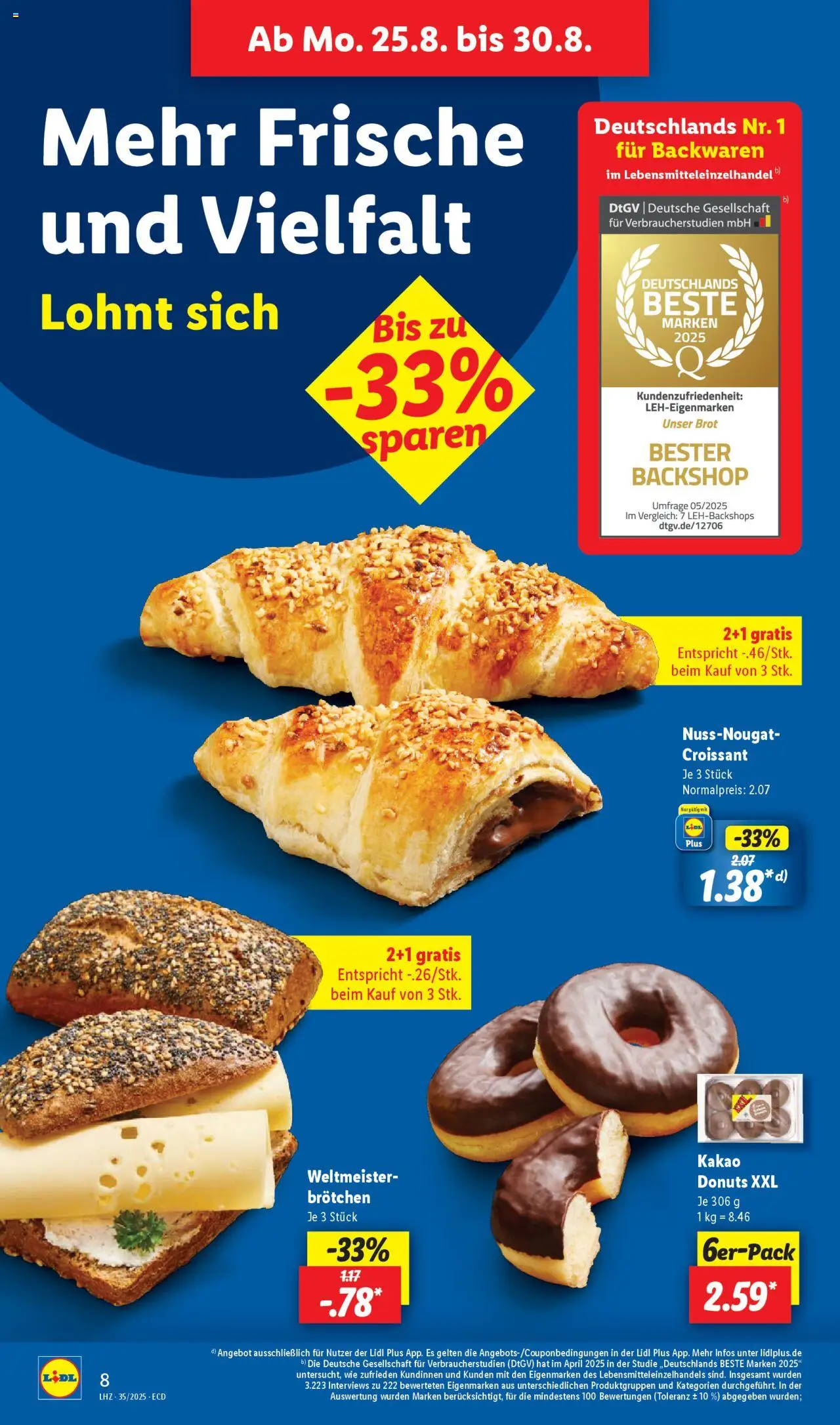 Lidl Prospekt 	 - gültig ab dem 25.08.2025 | Seite: 14 | Produkte: Croissant, Donuts, Brot