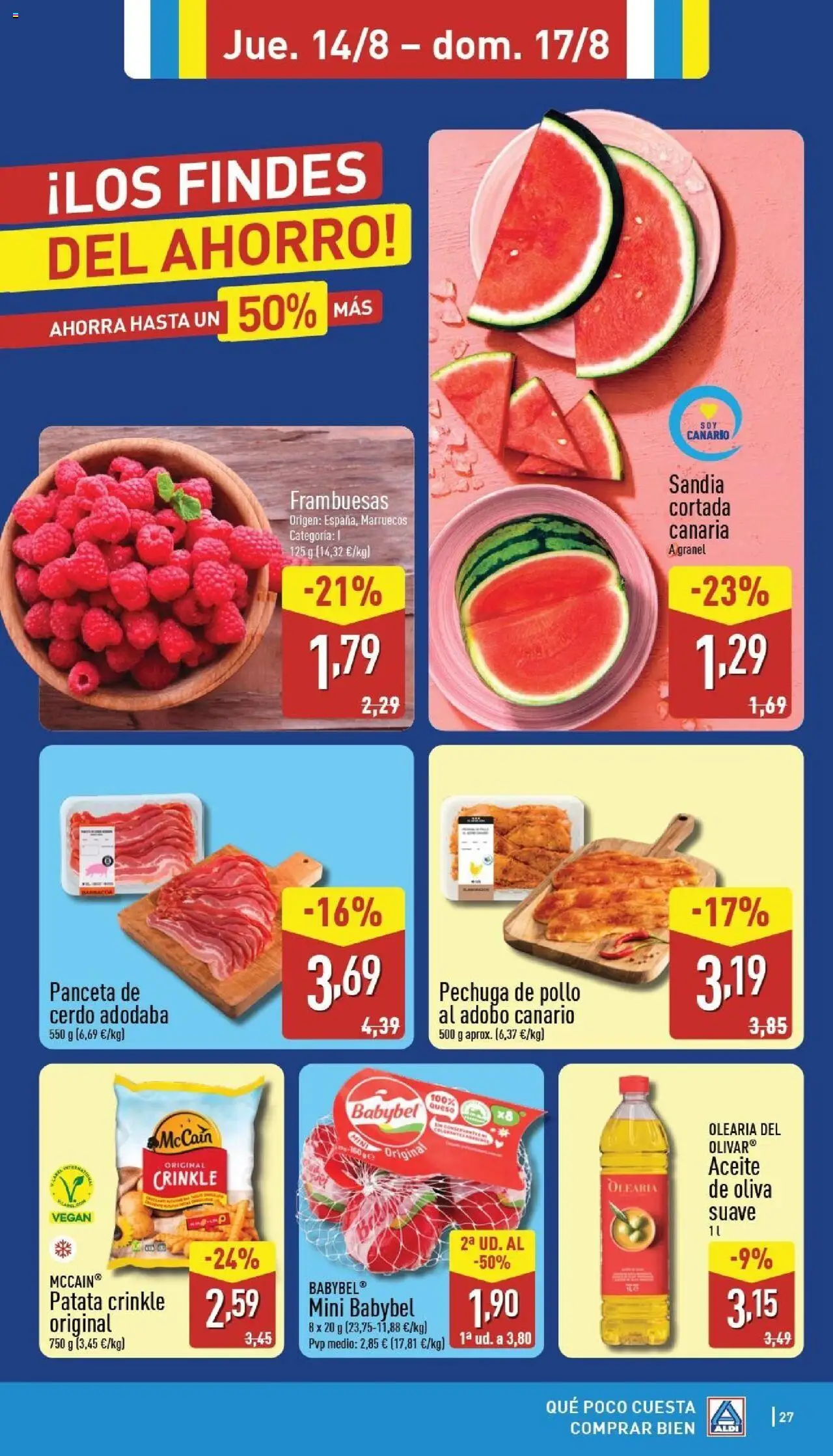Aldi folleto Canarias │ válido desde el 11.08.2025 | Página: 27 | Productos: Ηλεκτρικός φούρνος, Aceite, Cerdo, Aceite de oliva