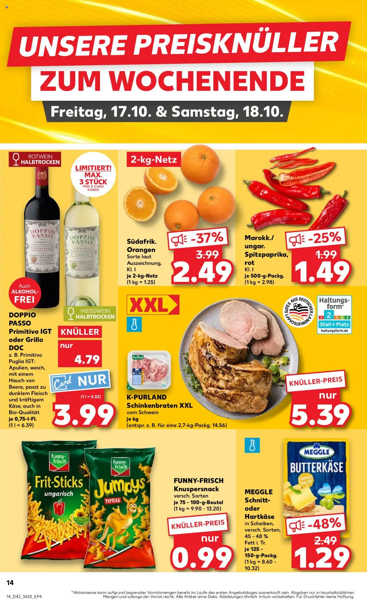 Kaufland prospekt Berlin	 – gültig ab 16.10.2025 | Seite: 14 | Produkte: Rotwein halbtrocken, Doppio passo primitivo, Paprika, Fleisch
