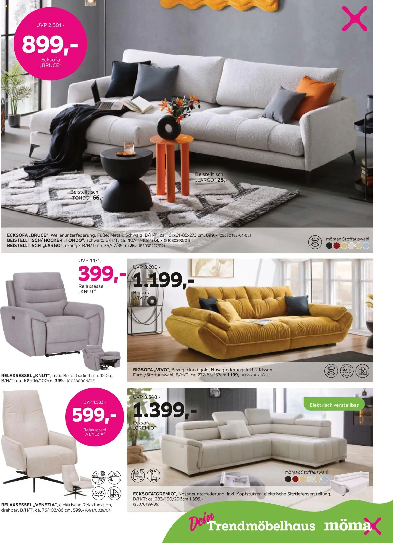 Mömax 19% MwSt. geschenkt auf fast den gesamten Einkauf – gültig ab 26.01.2026 | Seite: 7 | Produkte: Bigsofa, Ecksofa, Relaxsessel, Beistelltisch