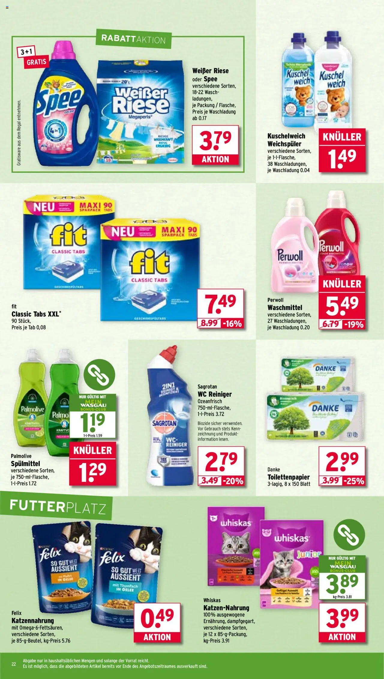 Wasgau Prospekt 	 - gültig ab dem 21.07.2025 | Seite: 22 | Produkte: Thunfisch, Perwoll, Weichspüler, Toilettenpapier