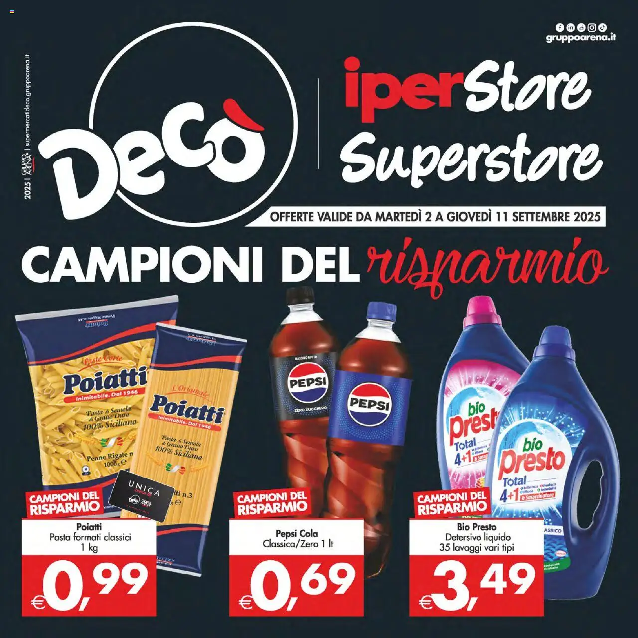 Volantino Decò del 02.09.2025 | Pagina: 1 | Prodotti: Smacchiatore, Zucchero, Pasta, Penne