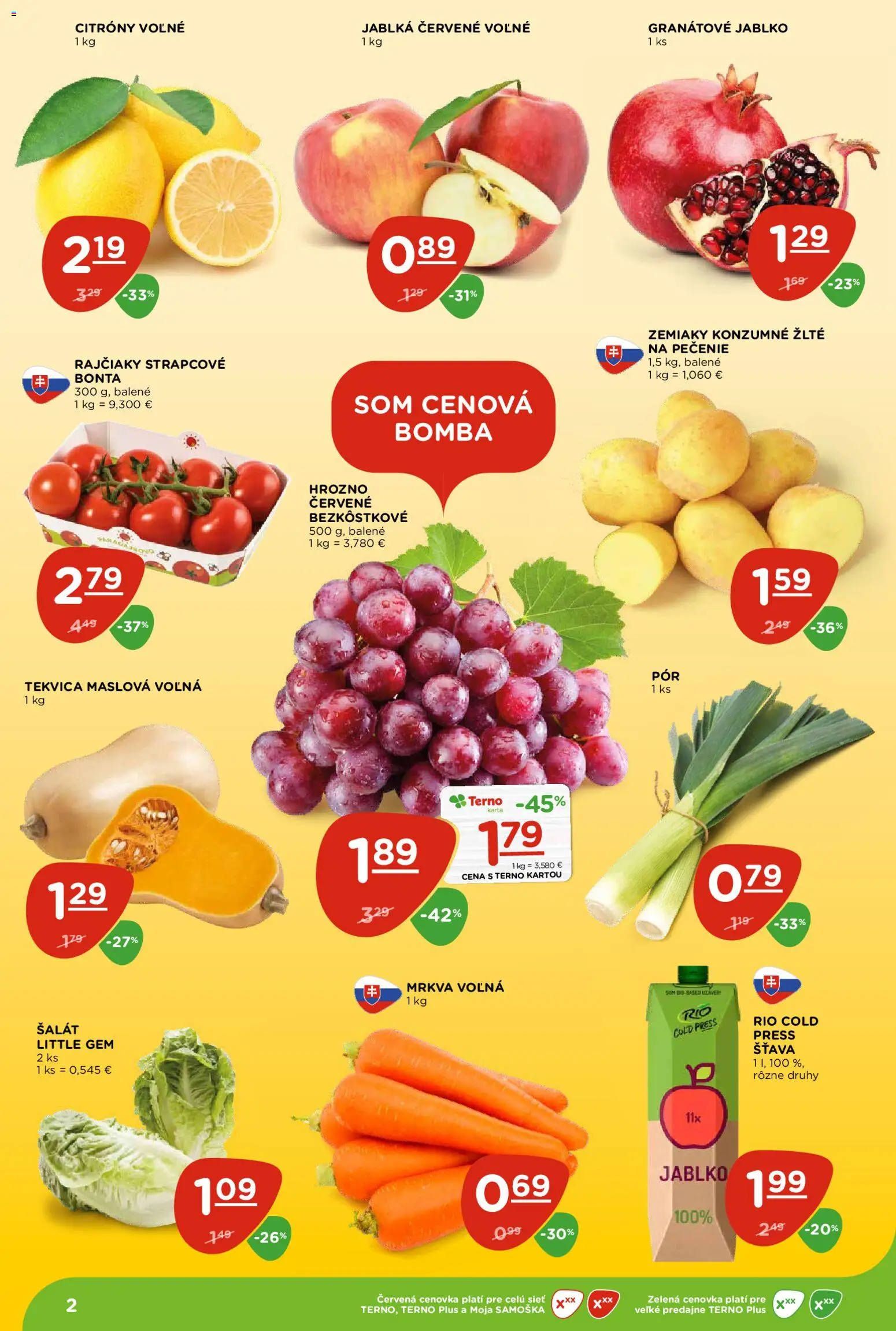 Nové Terno akcie – leták je platný od 26.02.2026 | Strana: 2 | Produkty: Citróny, Mrkva, Šalát, Zemiaky
