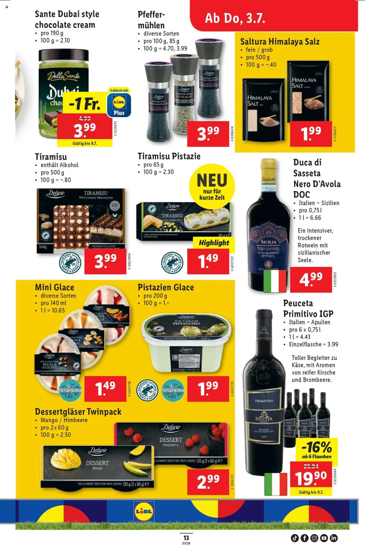 Lidl Aktionen ab 03.07.2025 | Seite: 13 | Produkte: Mascarpone, Rotwein, Glace, Mango