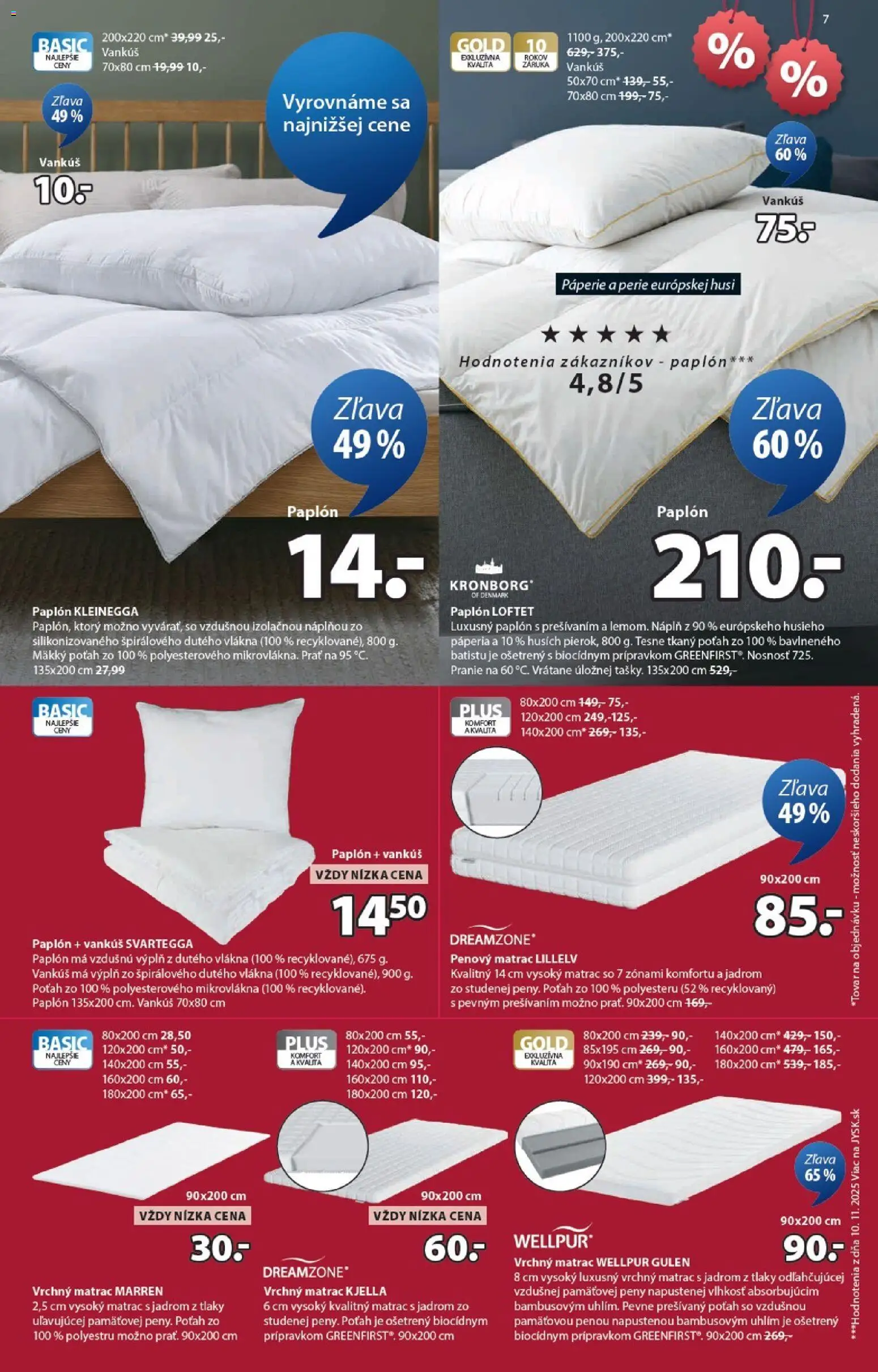 Nové JYSK akcie – leták je platný od 07.01.2026 | Strana: 7 | Produkty: Matrac, Vrchný matrac, Vankúš