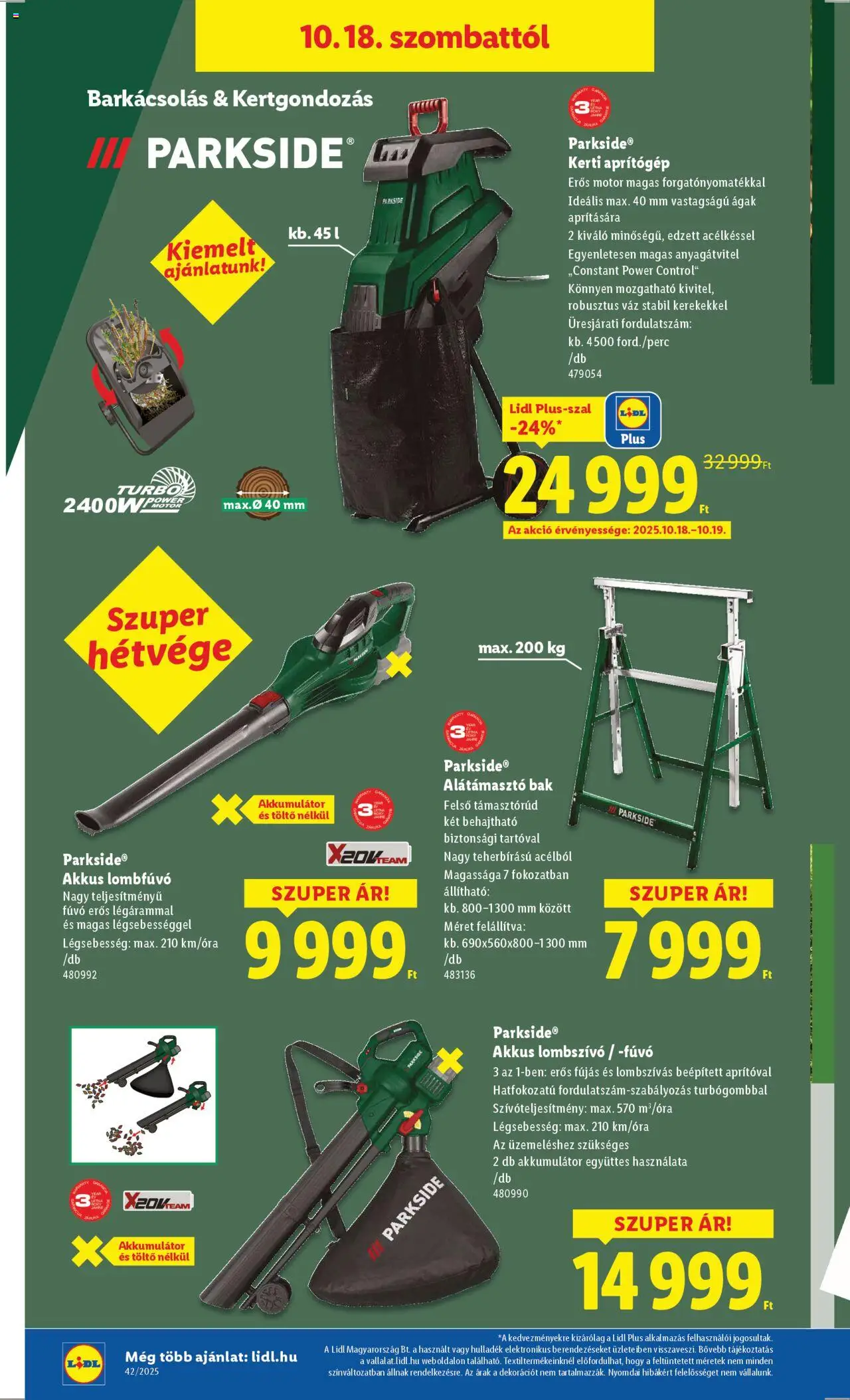 Lidl akciós ujság - amely érvényes a következő dátumtól: 16.10.2025 | Oldal: 40 | Termékek: Parkside, Akkumulátor, Töltő, Lombszívó