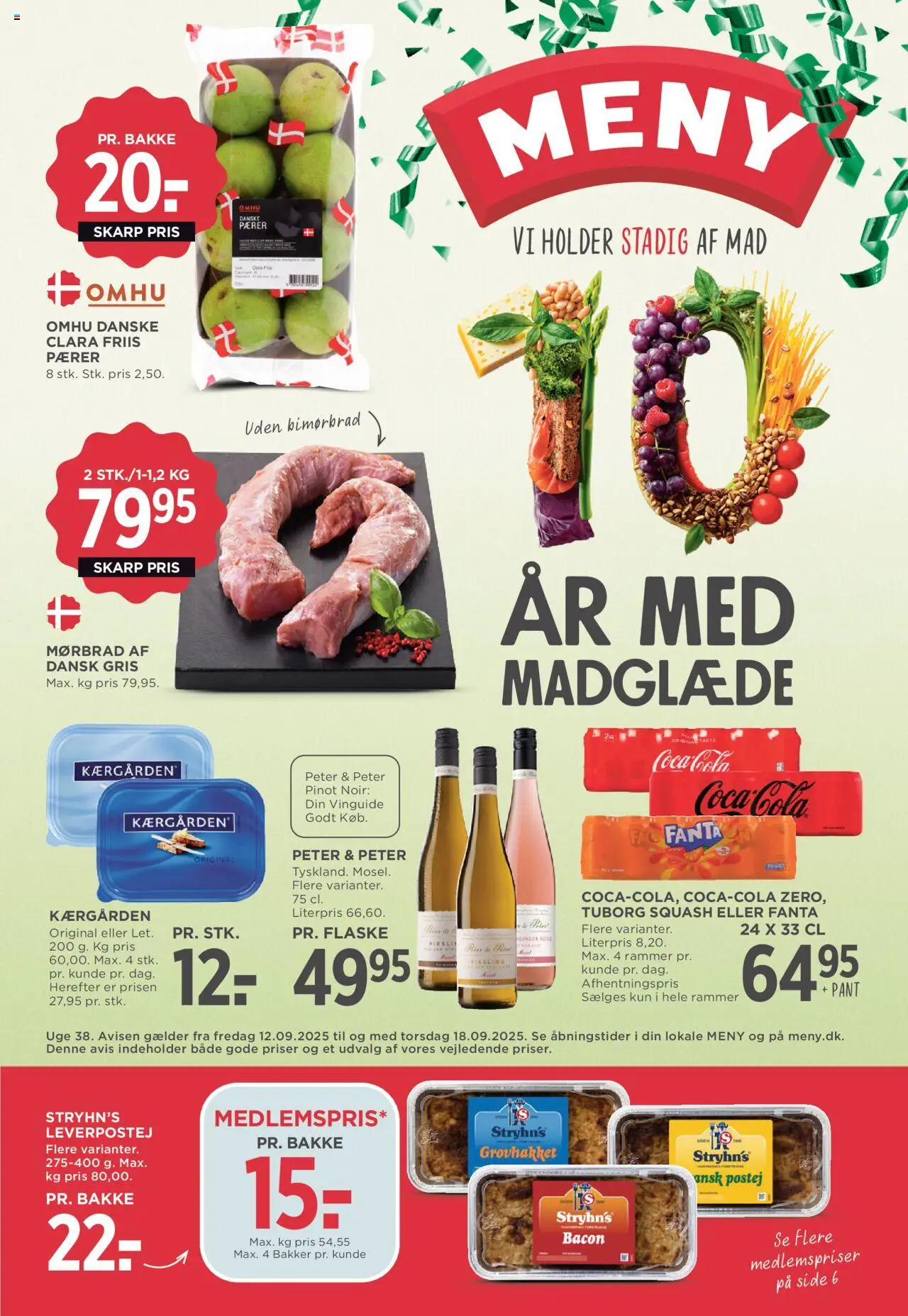 Meny tilbudsavis – gyldig fra 12.09.2025 | Side: 1 | Produkter: Squash, Bacon, Pærer, Tuborg Squash