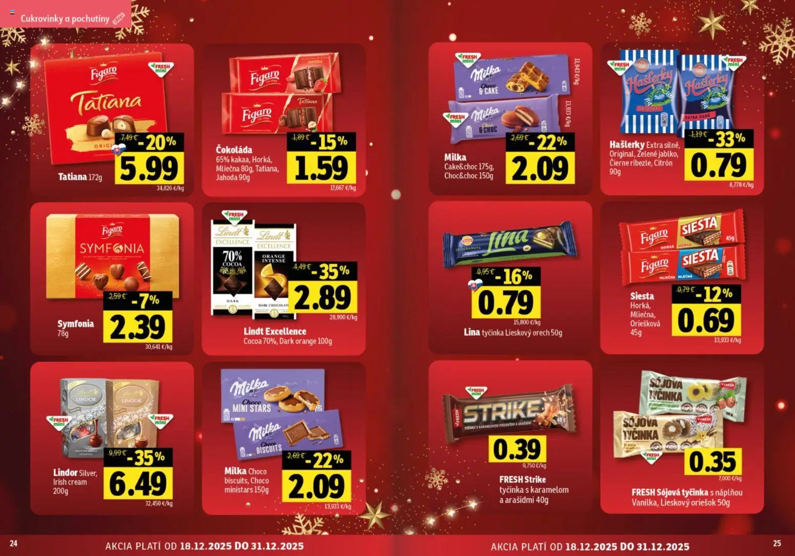 Nové Fresh akcie – leták je platný od 18.12.2025 | Strana: 13 | Produkty: Lindor, Lindt, Čokoláda, Milka