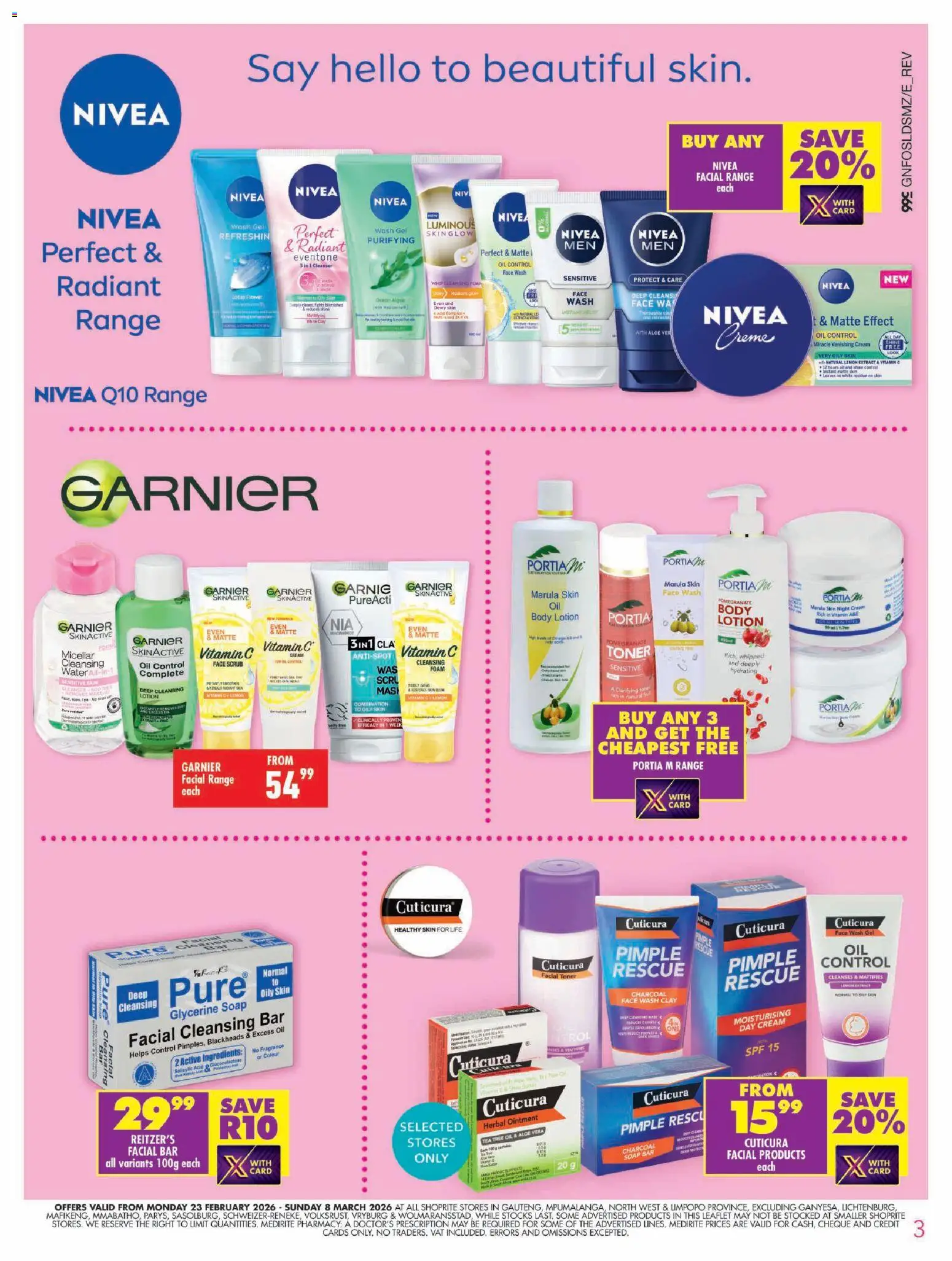 New Shoprite catalogue – valid from 23.02.2026 | Page: 3 | Products: Toner, Oil, Lemon, Day cream