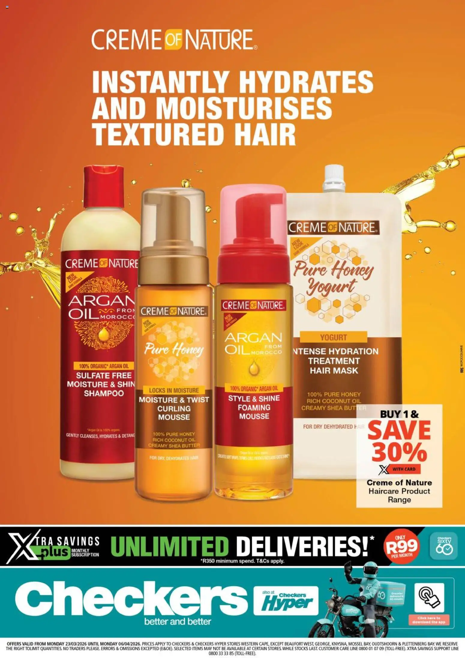 New Checkers catalogue – valid from 23.03.2026 | Page: 1 | Products: Butter, Oil, Shampoo, Mask