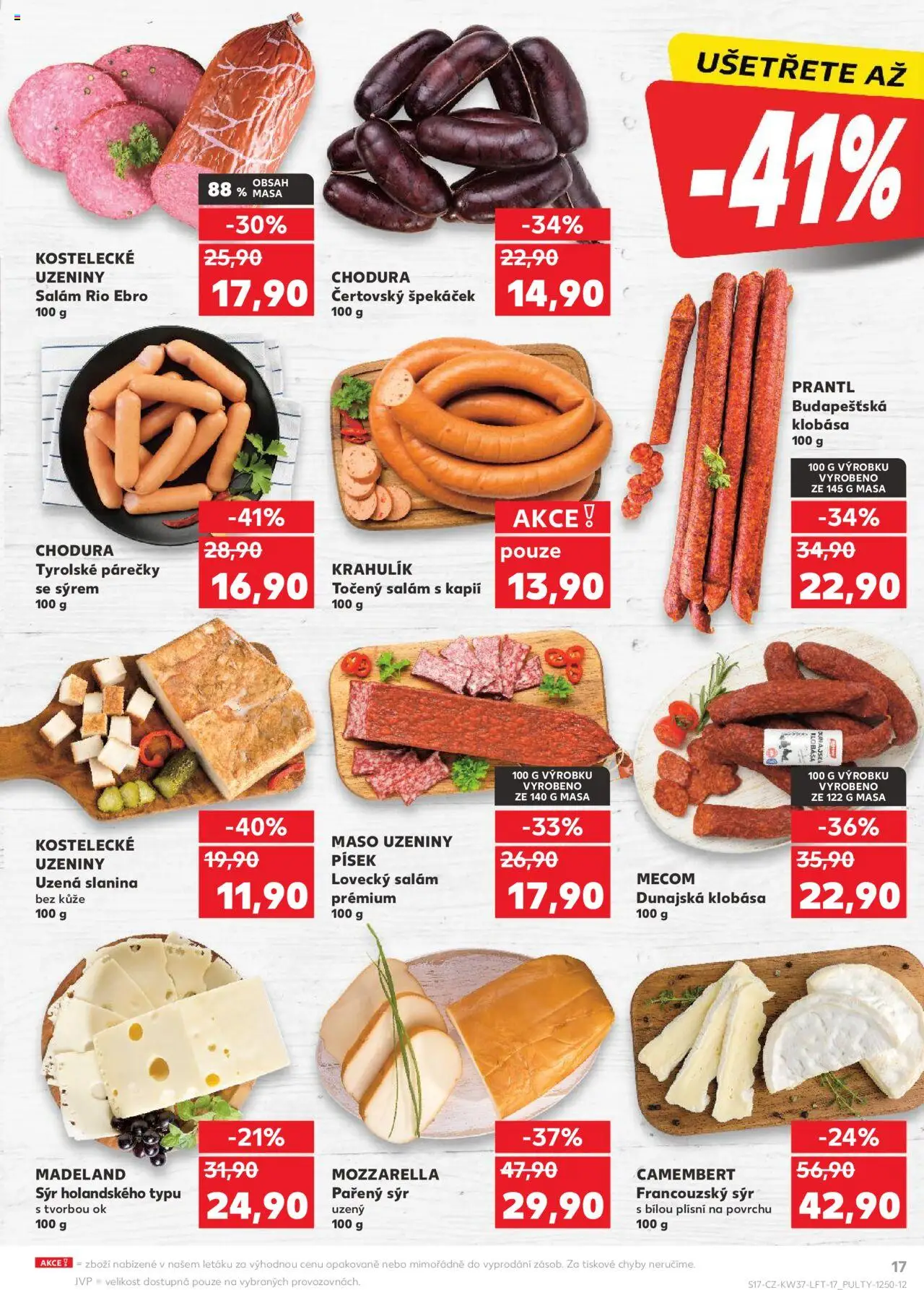 Kaufland leták od 10.09.2025 | Strana: 17 | Produkty: Uzeniny, Točený salám, Camembert, Lovecký salám