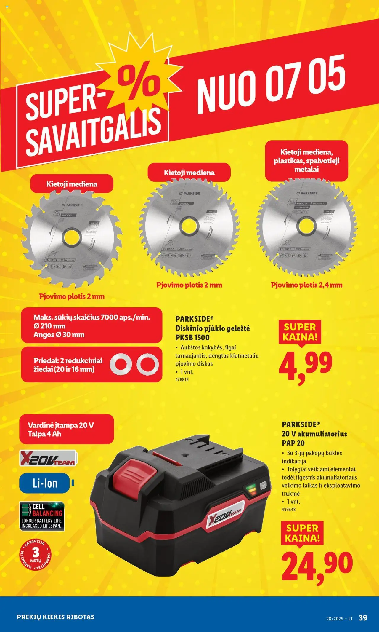 LIDL leidinys - Ne maisto prekių pasiūlymai│galioja nuo 30.06.2025 | Puslapis: 39 | Prekių: Diskas, Akumuliatorius