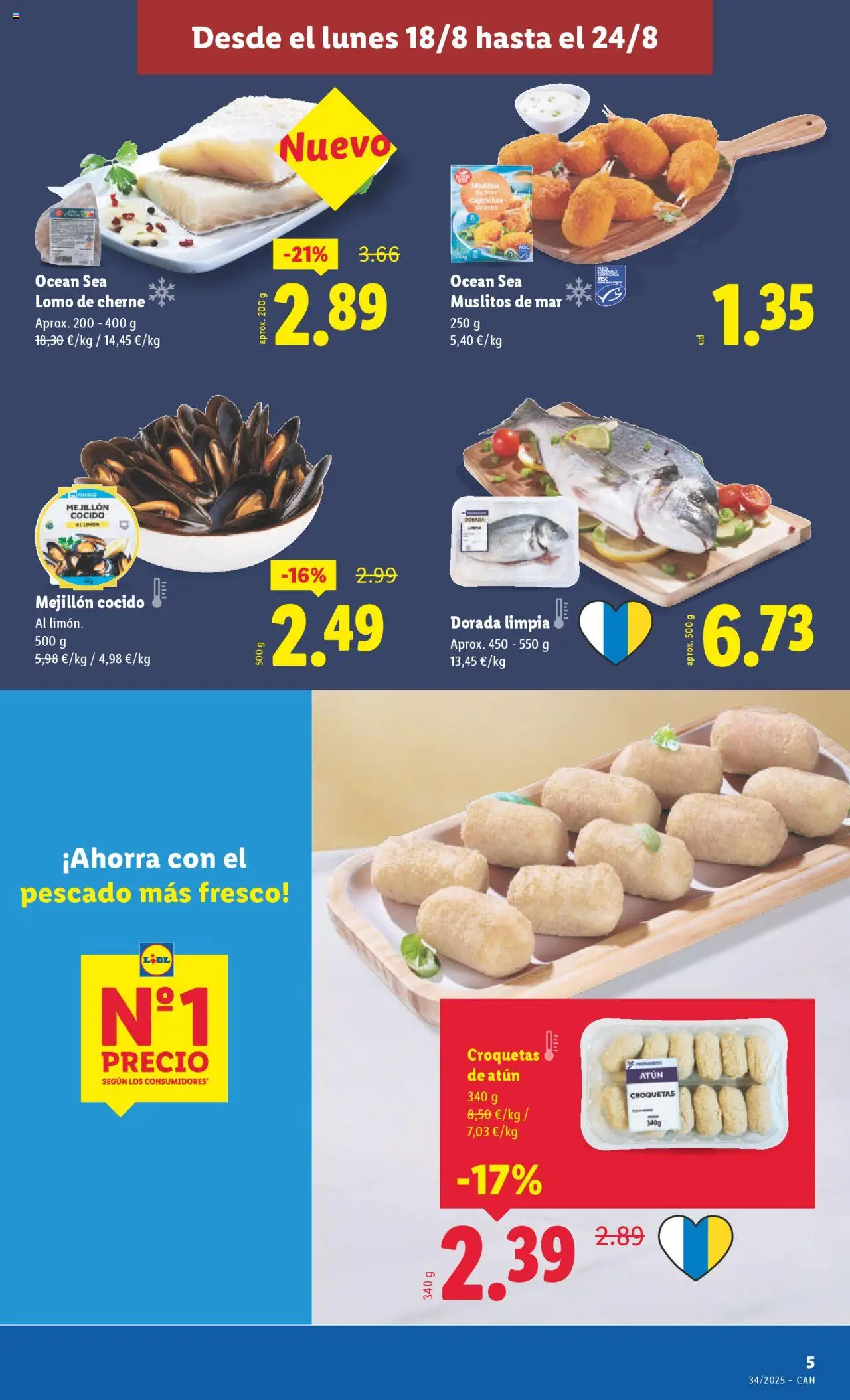 Lidl - Canarias │ válido desde el 18.08.2025 | Página: 5 | Productos: Pescado, Croquetas