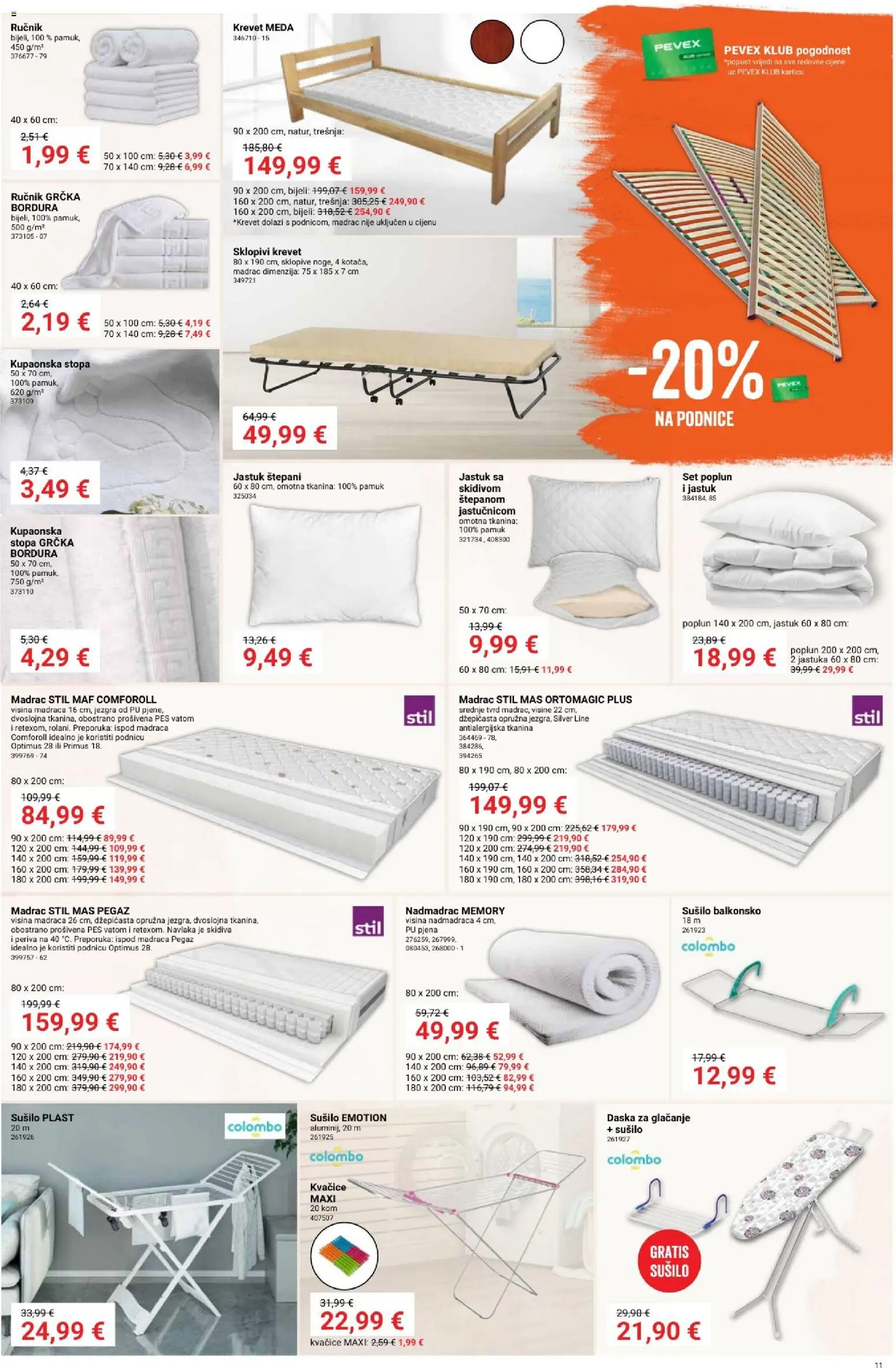 Pevex katalog | vrijedi od 05.03.2026 | Stranica: 11 | Proizvodi: Krevet, Madrac, Nadmadrac, Daska za glačanje