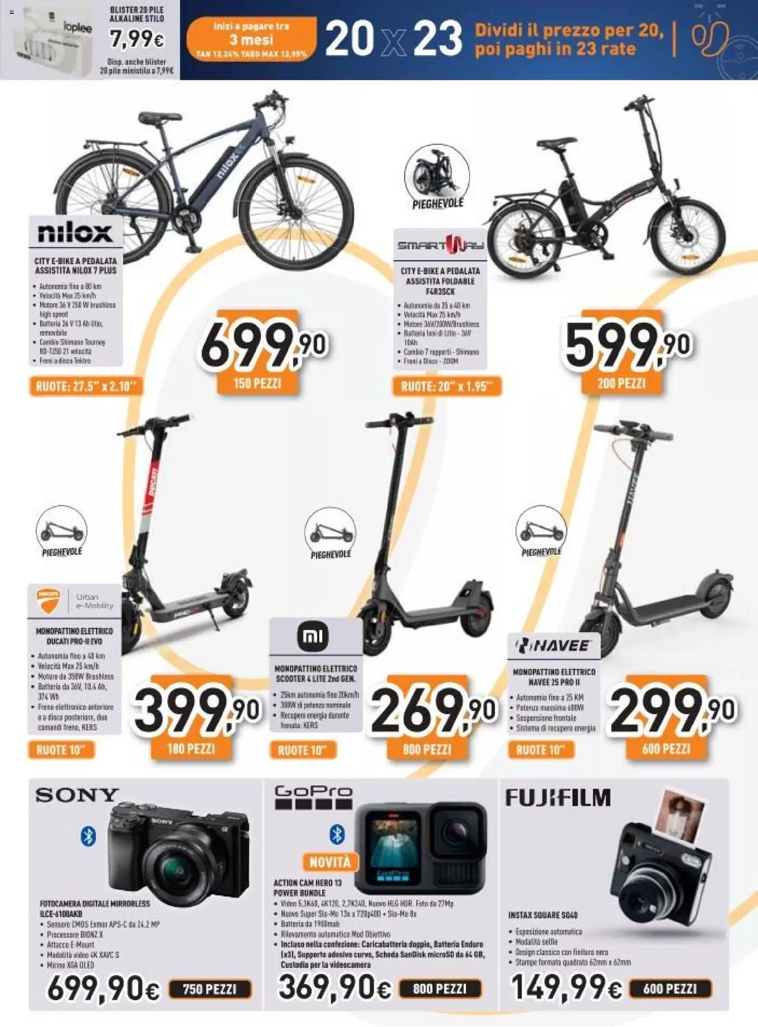 Volantino Unieuro del 04.11.2025 | Pagina: 23 | Prodotti: Pile, Monopattino, Videocamera, Monopattino elettrico