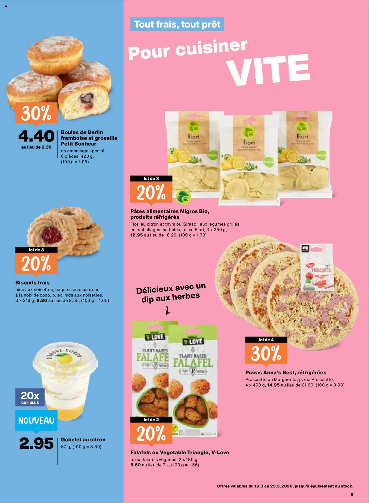 Migros aktionen FR – gültig ab 19.03.2026 | Seite: 9 | Produkte: Donuts, Pizza, Pasta