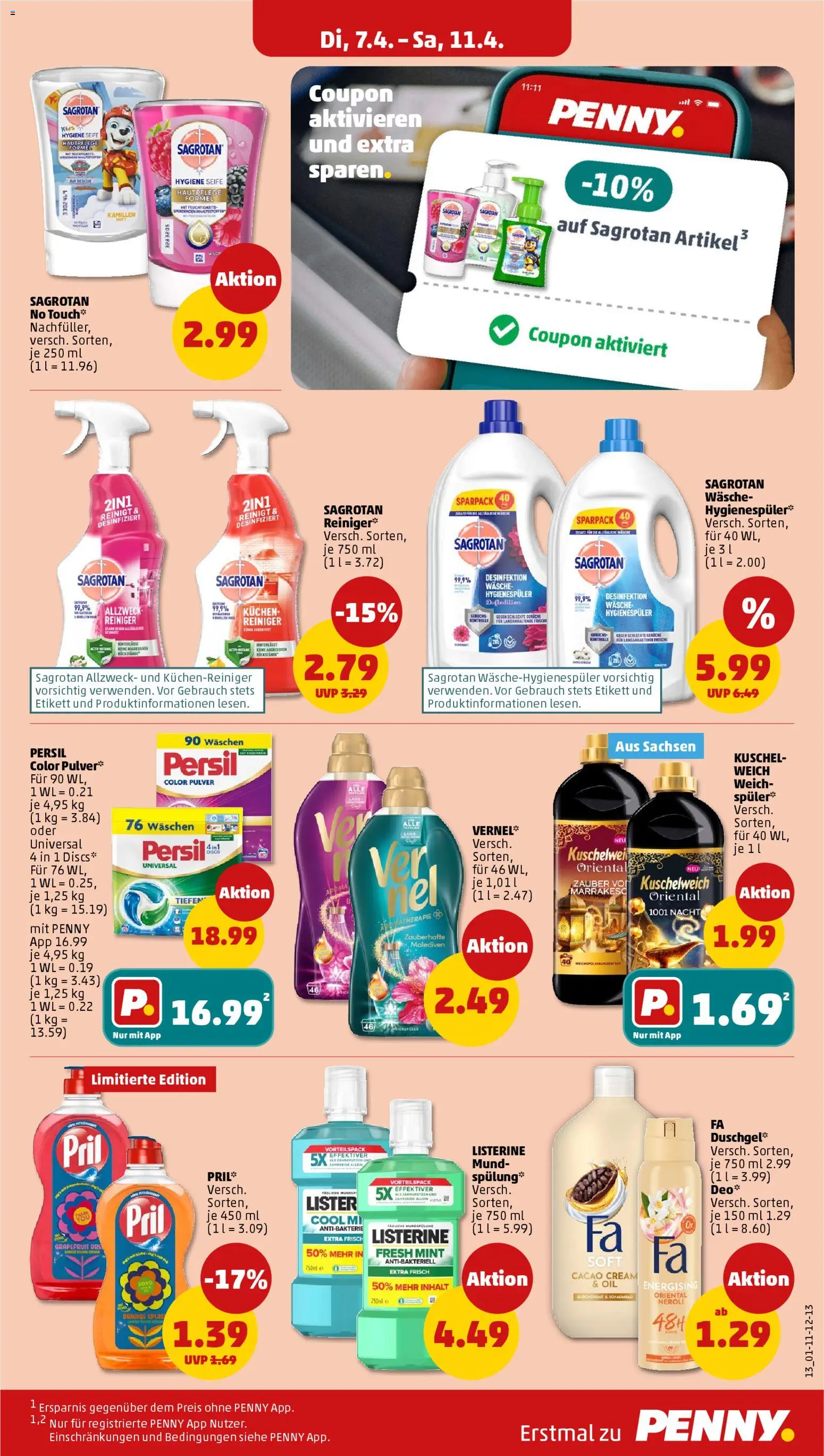 Penny Prospekt 	 – gültig ab 07.04.2026 | Seite: 13 | Produkte: Duschgel, Pril, Persil, Listerine