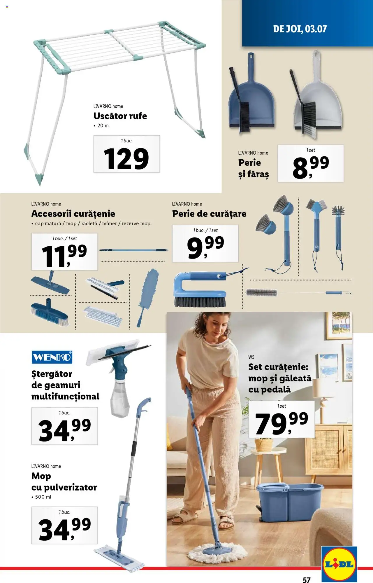Catalog Lidl – valabil de la 30.06.2025 | Pagină: 57 | Produse: Mop, Mătură, Uscător rufe, Mâner