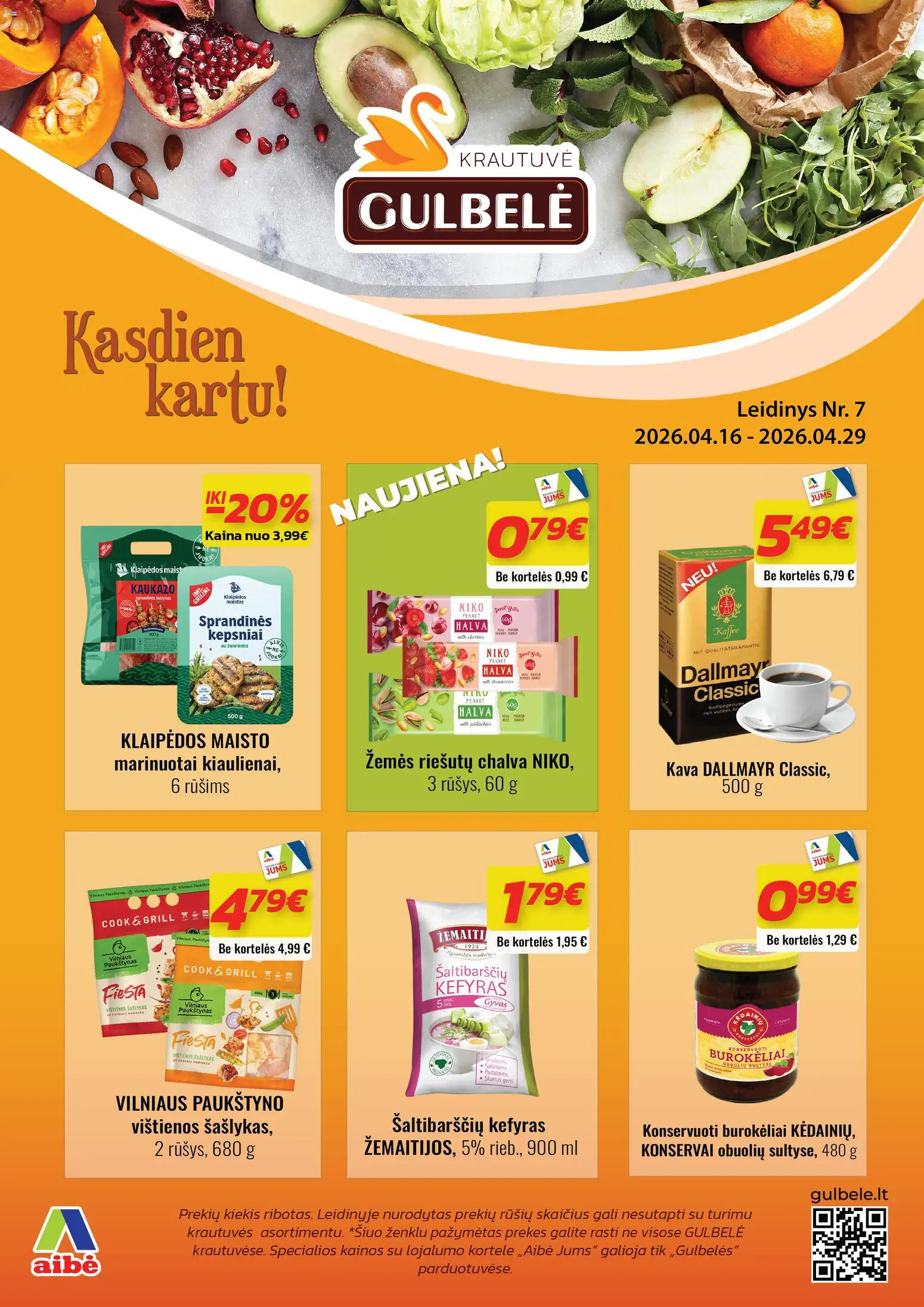Gulbele akcijos nuo 16.04.2026 | Puslapis: 1 | Prekių: Vištienos, Konservai, Kava