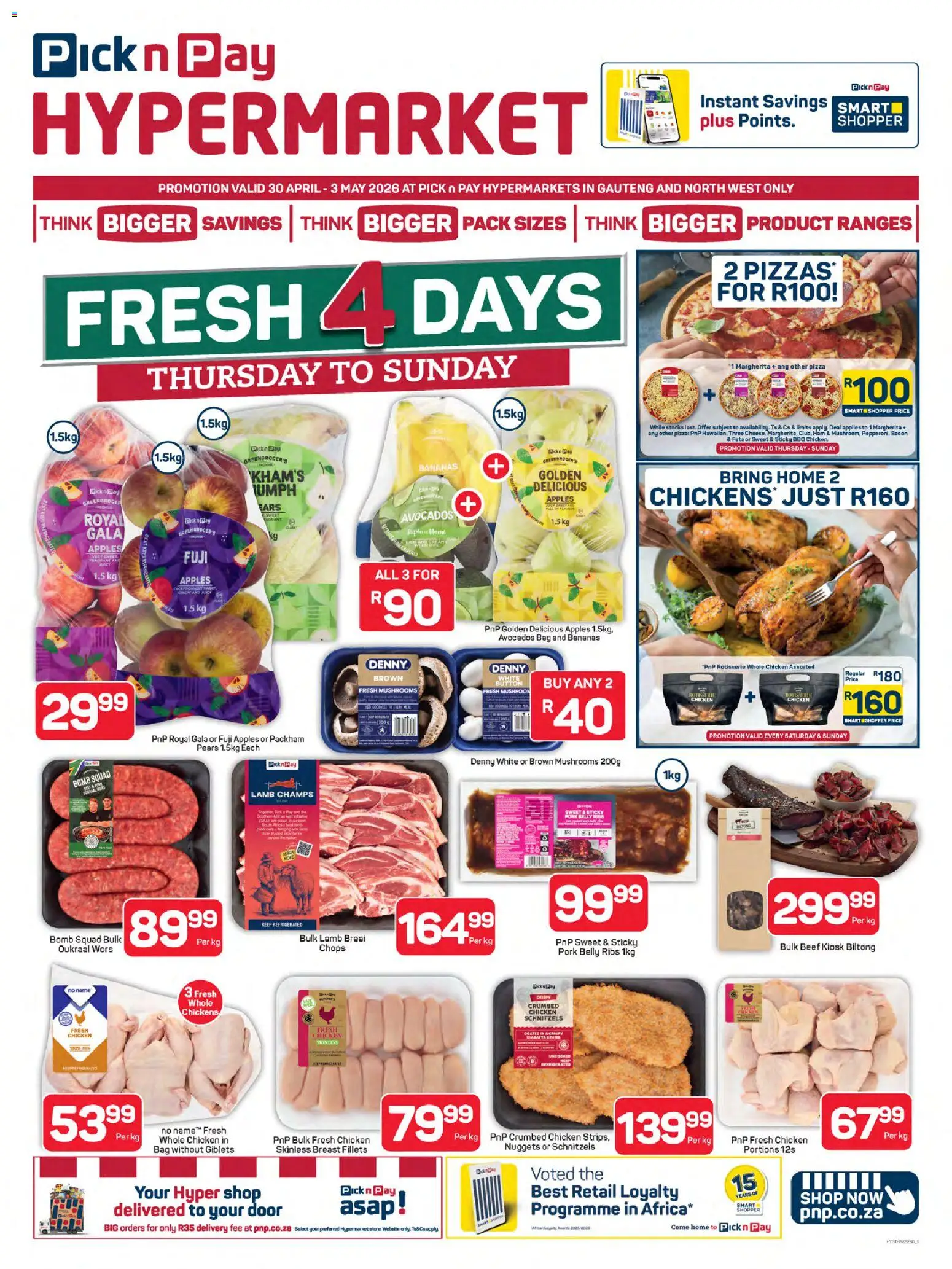 New Pick n Pay catalogue – valid from 30.04.2026 | Page: 1 | Products: Ribs, Ham, Pork, Bananas