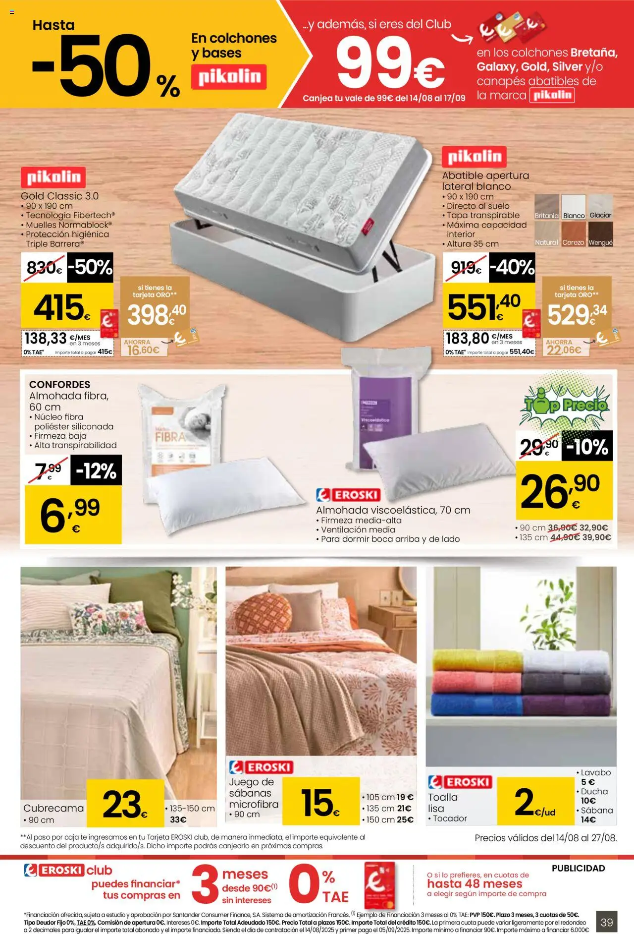 Eroski - Para conquistarte │ válido desde el 14.08.2025 | Página: 39 | Productos: Té, Almohada, Lavabo, Ducha