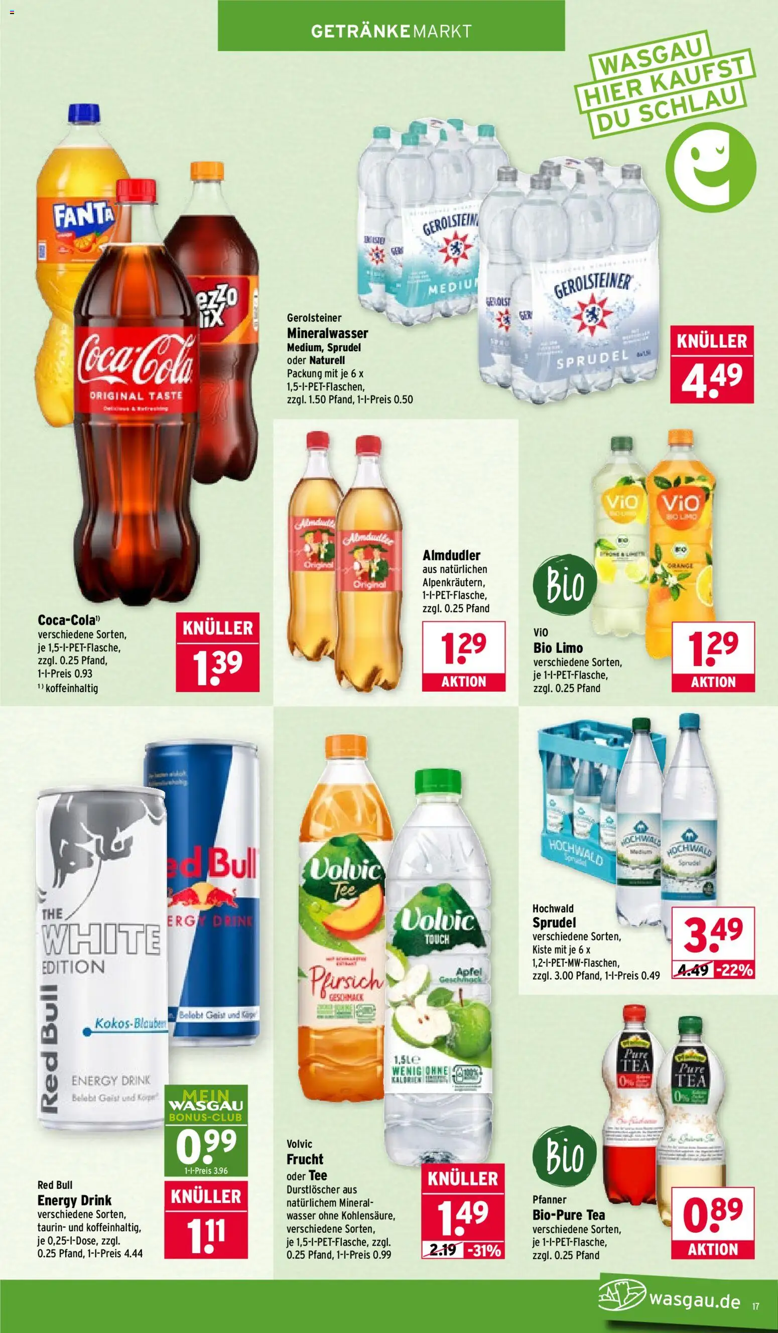 Wasgau Prospekt 	 – gültig ab 23.02.2026 | Seite: 17 | Produkte: Durstloscher, Coca cola, Volvic, Gerolsteiner