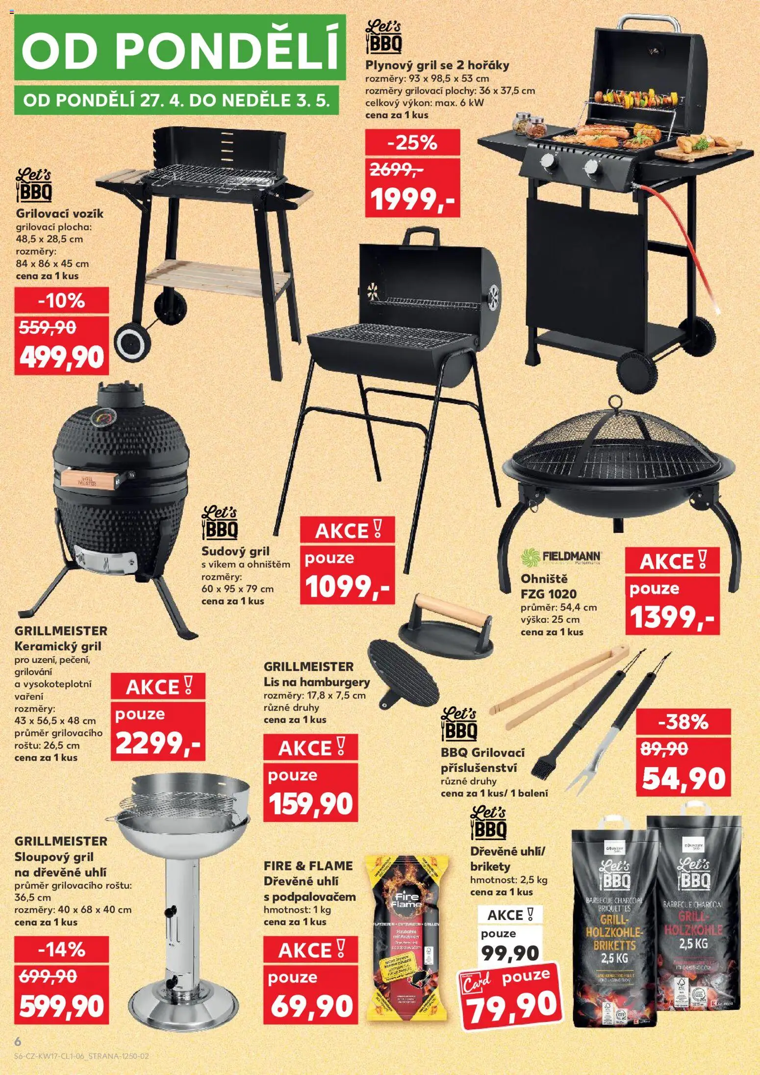 Kaufland leták - Brno od 22.04.2026 | Strana: 6 | Produkty: Dřevěné uhlí, Brikety, Lis, Keramický gril