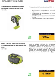 Anteprima del volantino Eurobrico Utensili Ryobi catalogo valido a partire dal 23.07.2025 | Pagina: 57 | Prodotti: Torcia, Radio, Batteria