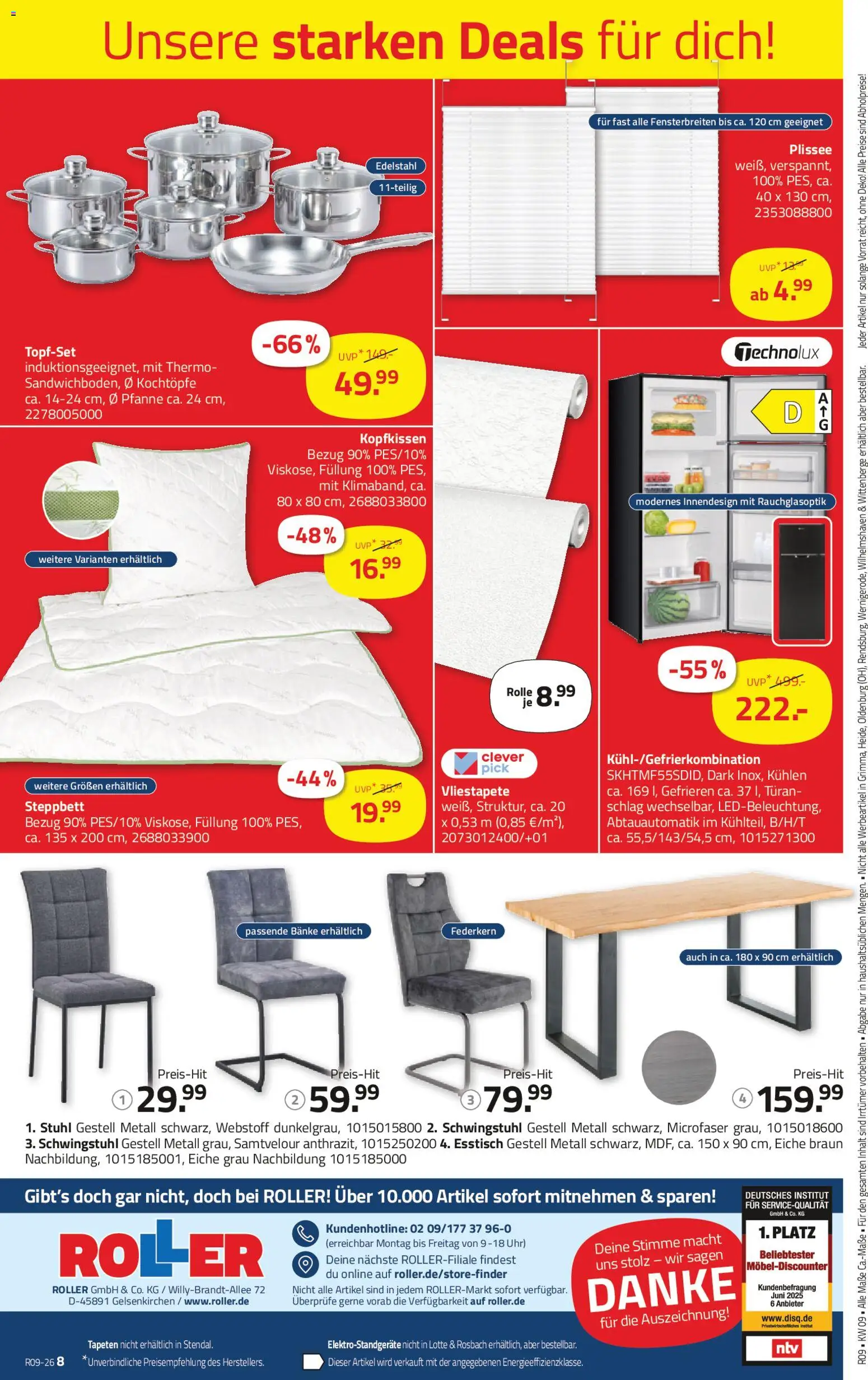Roller Prospekt 	 – gültig ab 22.02.2026 | Seite: 9 | Produkte: Esstisch, Stuhl, Kopfkissen, Uhr