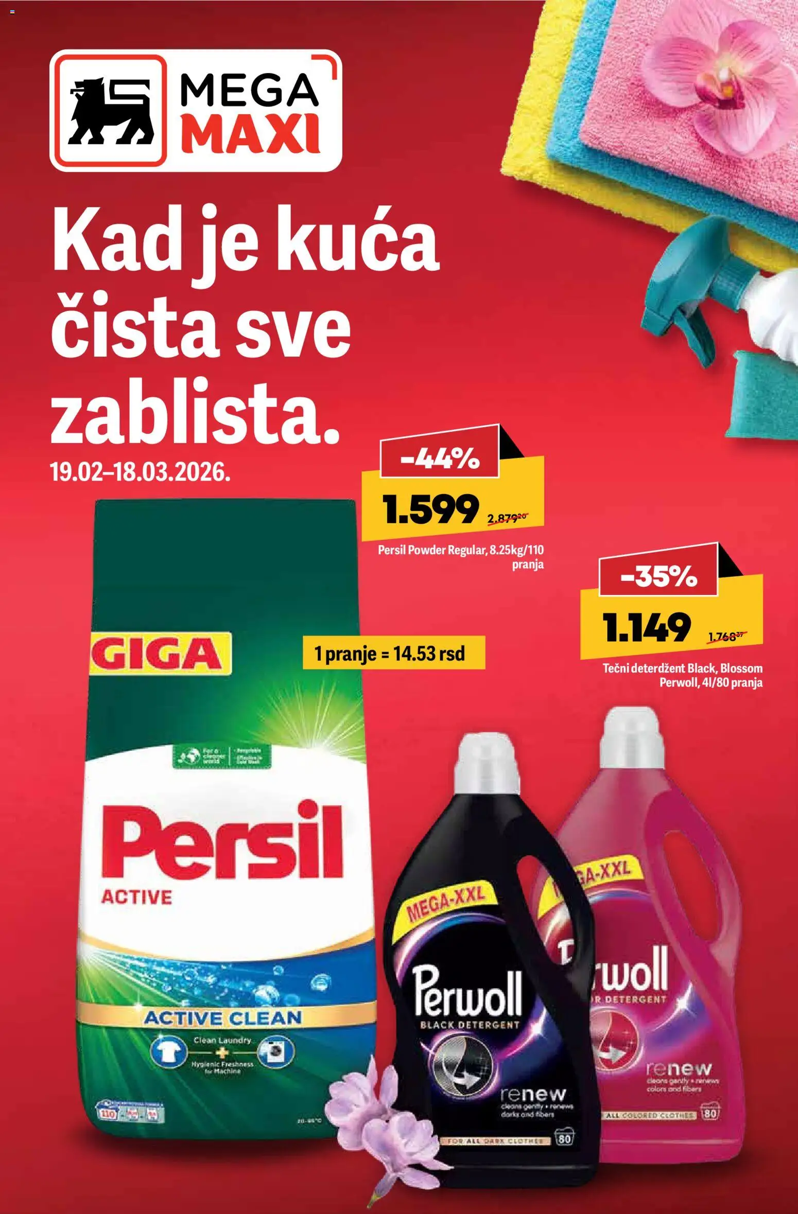 Mega Maxi katalog - važi od 19.02.2026 | Strana: 1 | Proizvode: Deterdžent, Tečni deterdžent, Perwoll, Persil