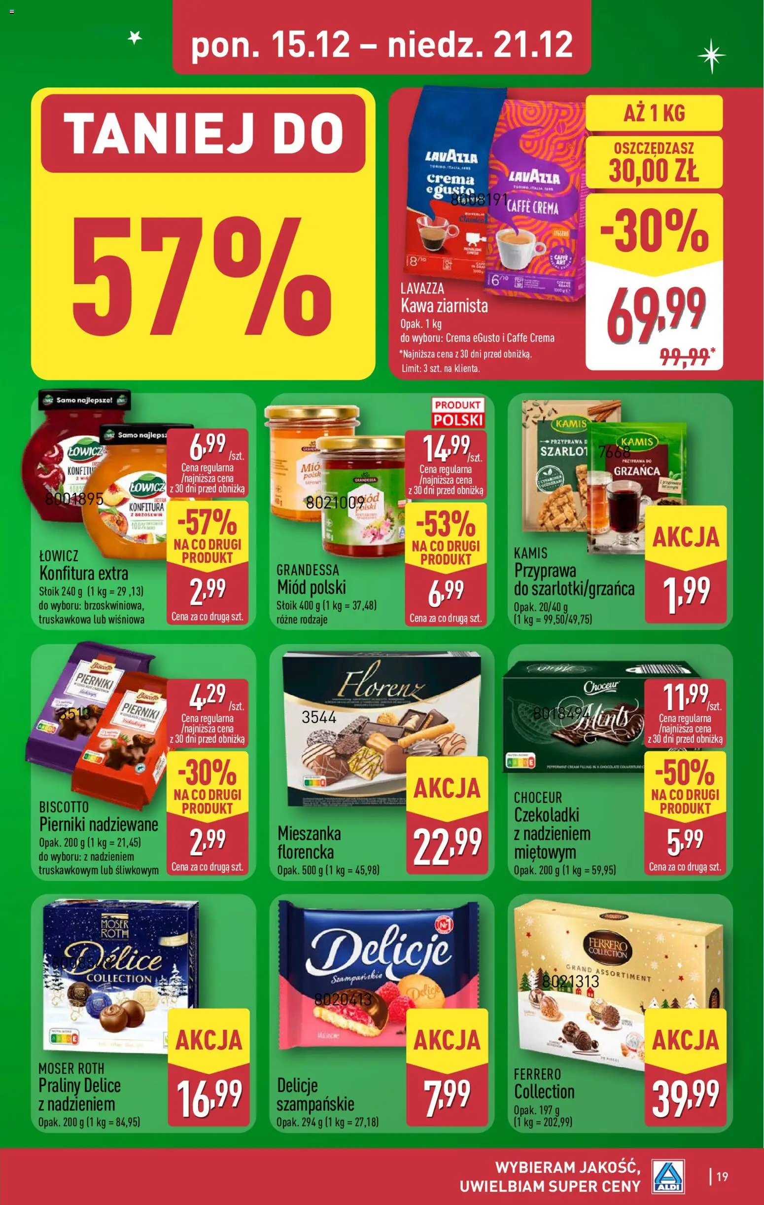 Aldi Gazetka od 15.12.2025 | Strona: 19 | Produkty: Pierniki, Miód, Lavazza, Kawa