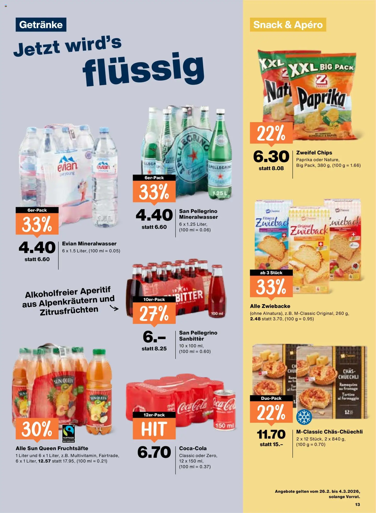 Migros Aktionen – gültig ab 26.02.2026 | Seite: 13 | Produkte: Mineralwasser, Chips