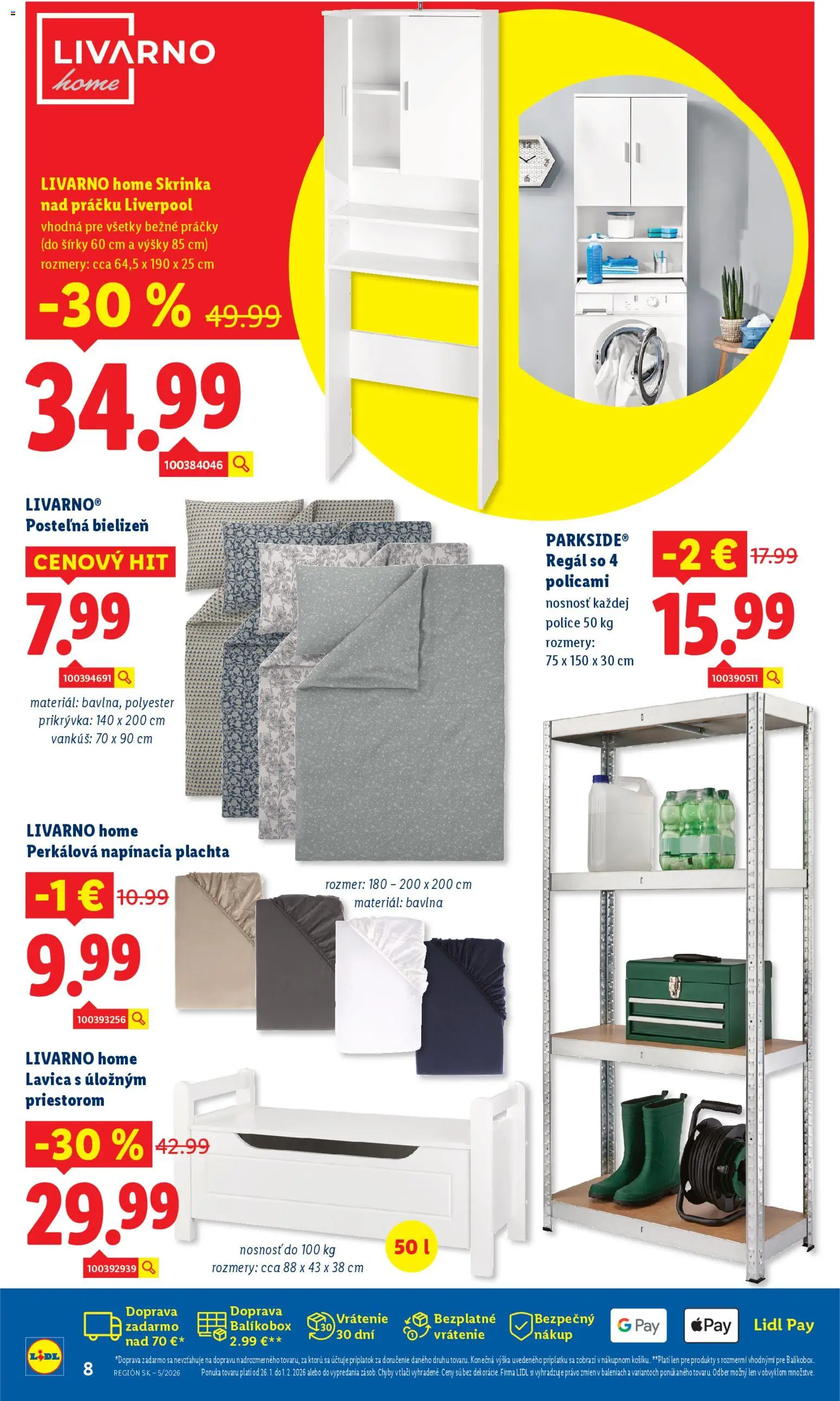 Nové Lidl akcie – leták je platný od 26.01.2026 | Strana: 8 | Produkty: Plachta, Regál, Vankúš, Skrinka