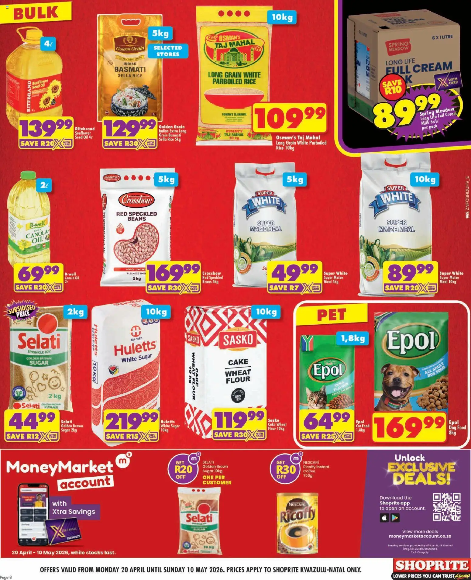 New Shoprite catalogue – valid from 20.04.2026 | Page: 8 | Products: Cake, Maize meal, Milk, Coffee