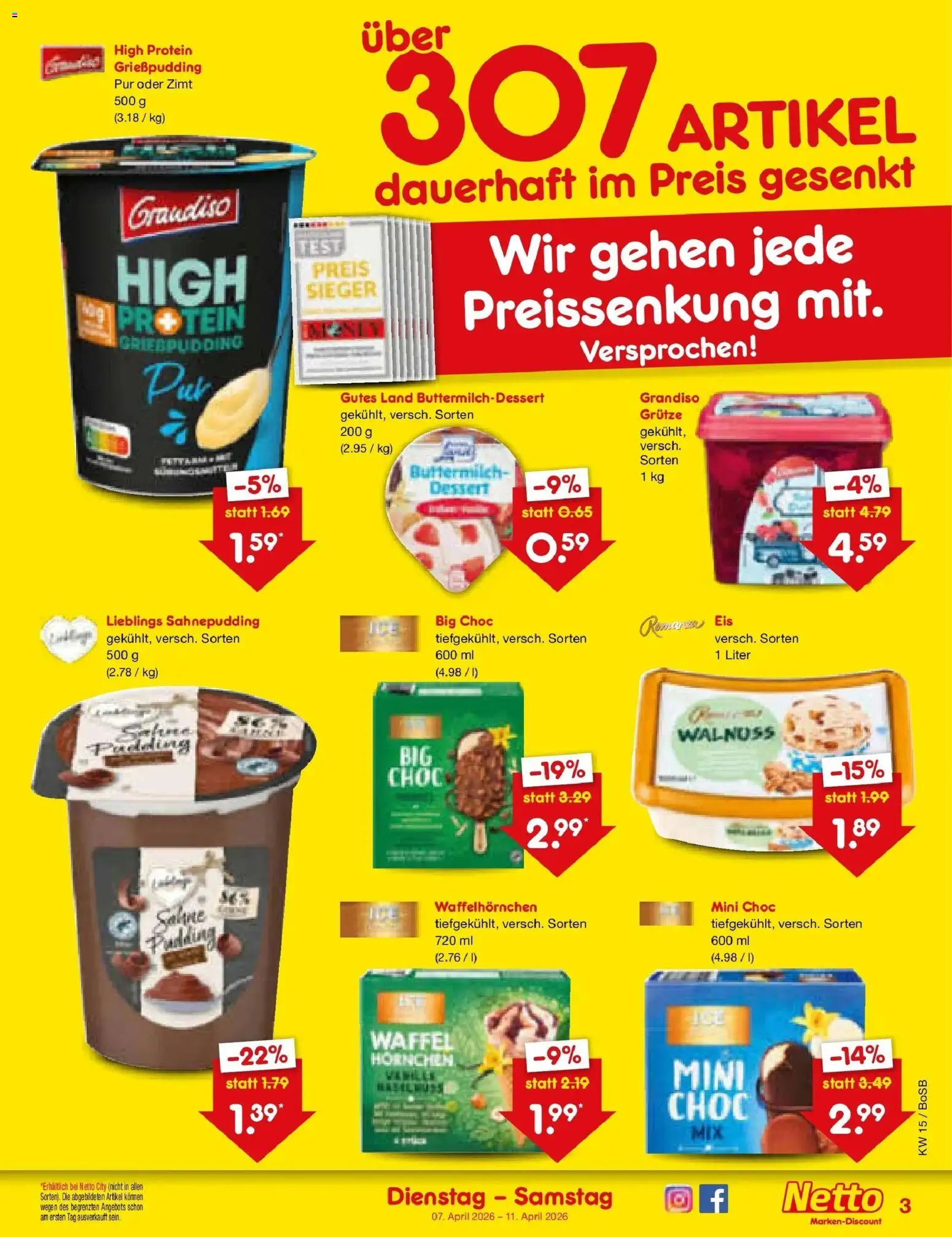 Netto Marken-Discount Prospekt Stadtlohn	 – gültig ab 07.04.2026 | Seite: 29 | Produkte: Buttermilch, Pudding, Eis