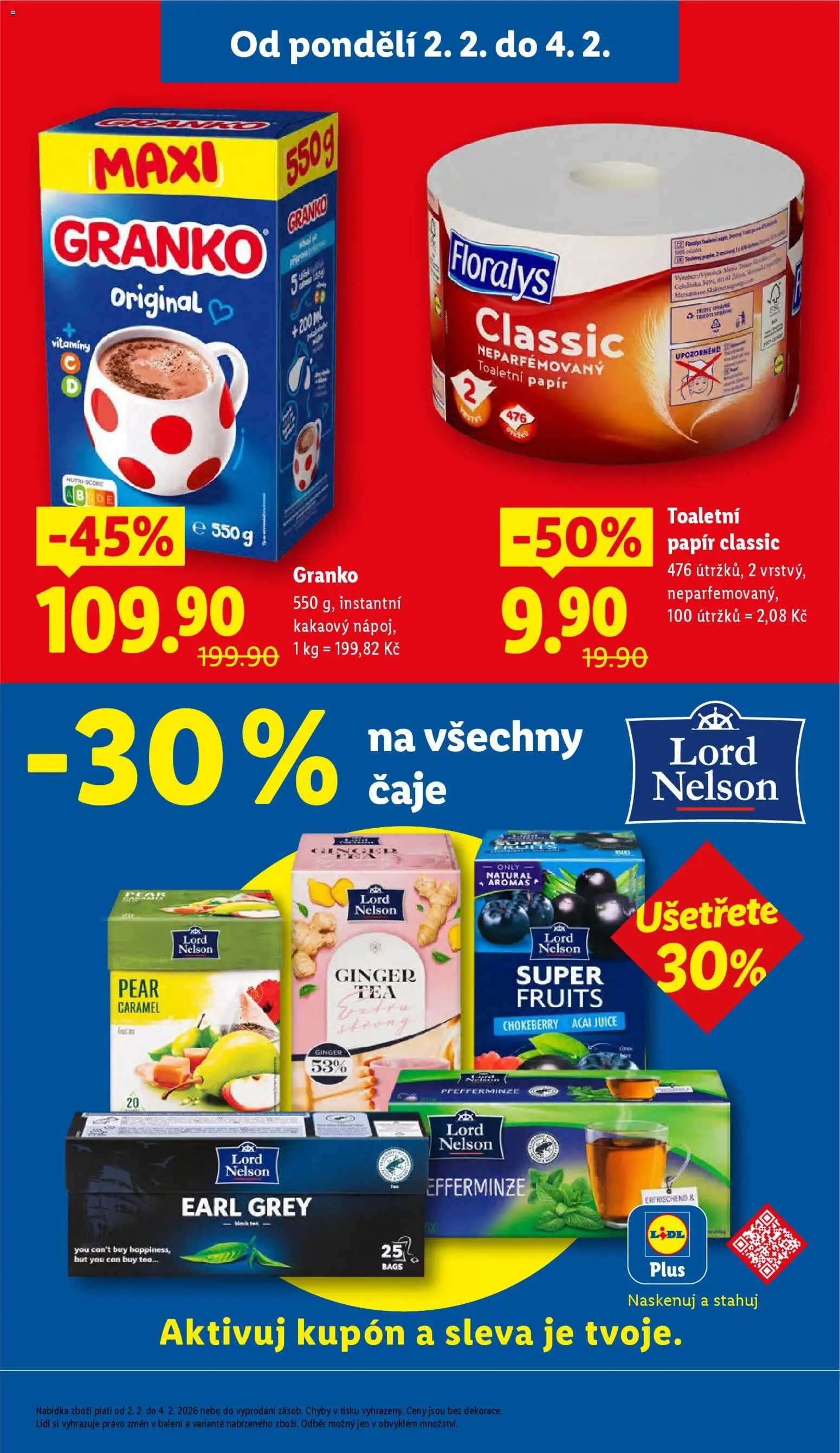 Lidl leták od 02.02.2026 | Strana: 3 | Produkty: Toaletní papír, Granko, Vitamíny, Čaje