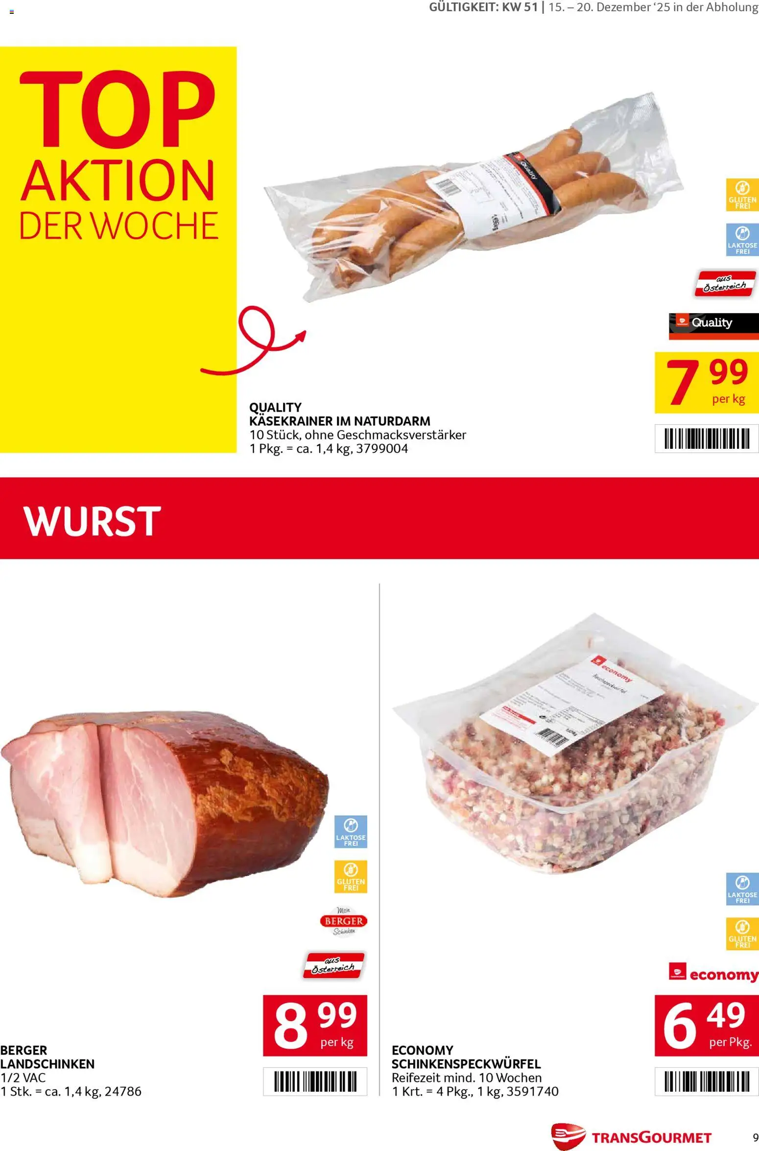 Transgourmet Flugblatt gültig ab 15.12.2025 | Seite: 9 | Produkte: Wurst