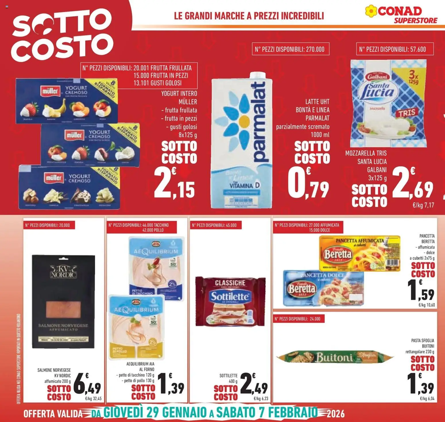 Volantino Conad del 29.01.2026 | Pagina: 2 | Prodotti: Salmone, Pasta sfoglia, Pancetta, Latte