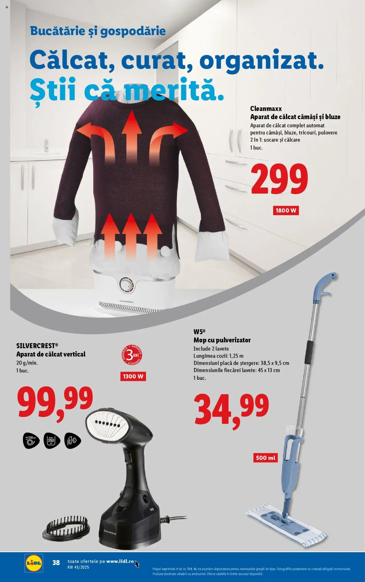 Noul catalog Lidl – valabil de la 20.10.2025 | Pagină: 16 | Produse: Aparat de călcat, Mop, Bucătărie, Lavete