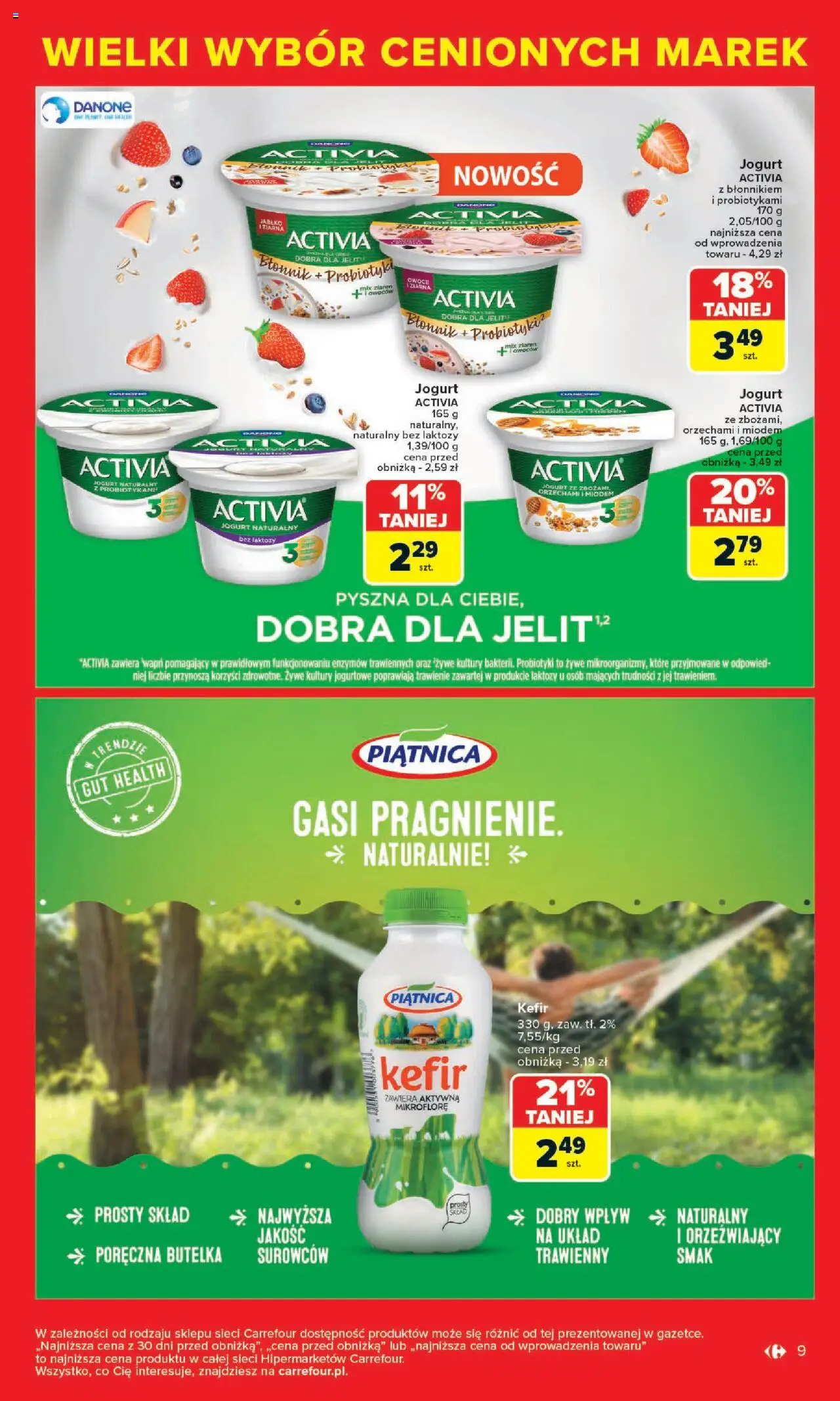Carrefour Gazetka - Cenione marki, super ceny od 04.08.2025 | Strona: 9 | Produkty: Bez laktozy, Kefir, Jogurt naturalny, Jogurt