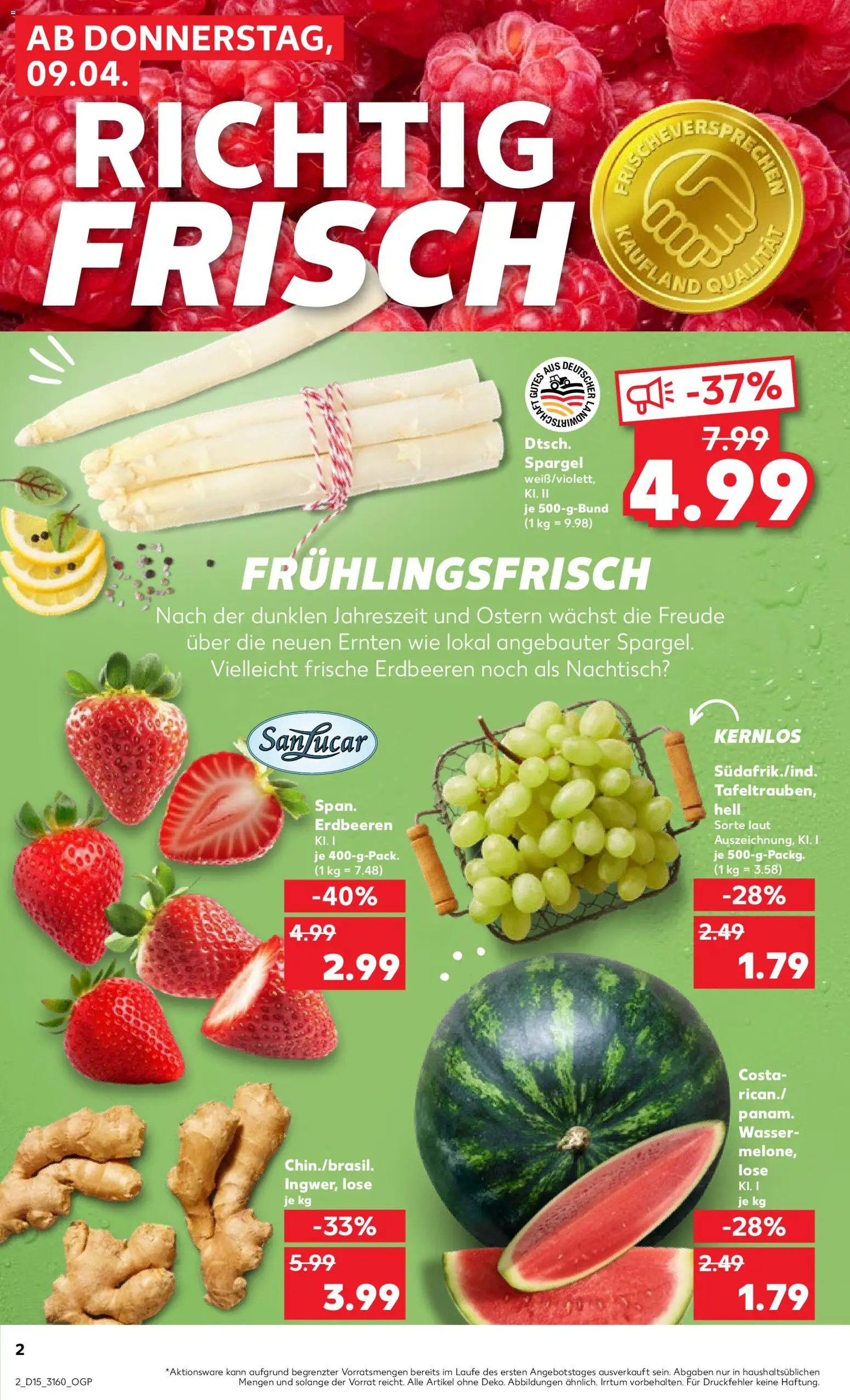 Kaufland Prospekt Berlin	 – gültig ab 09.04.2026 | Seite: 2 | Produkte: Spargel, Wasser, Wassermelone, Erdbeeren