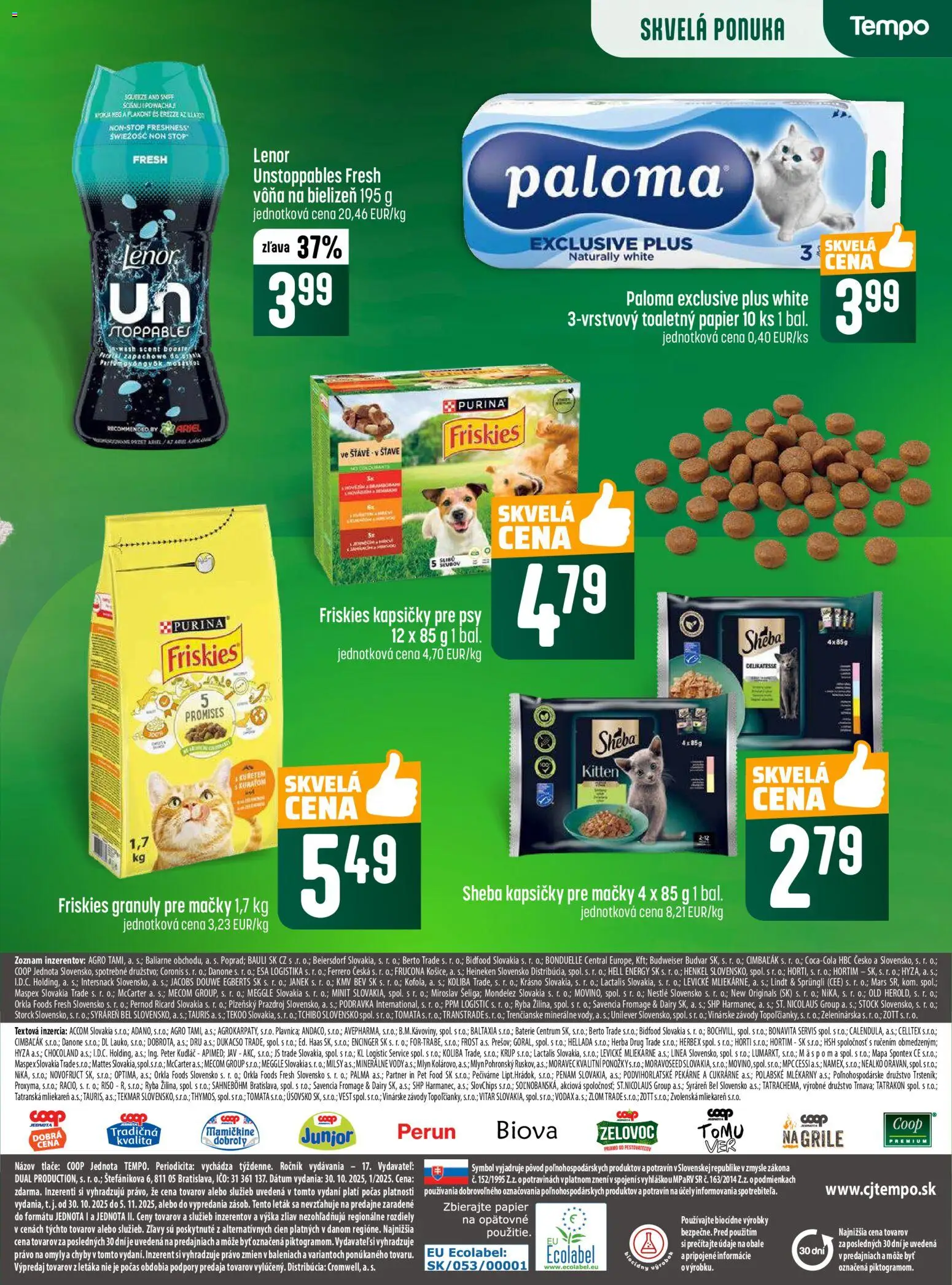 Nové COOP Jednota akcie – leták je platný od 30.10.2025 | Strana: 23 | Produkty: Lindt, Toaletný papier, Budvar, Lenor