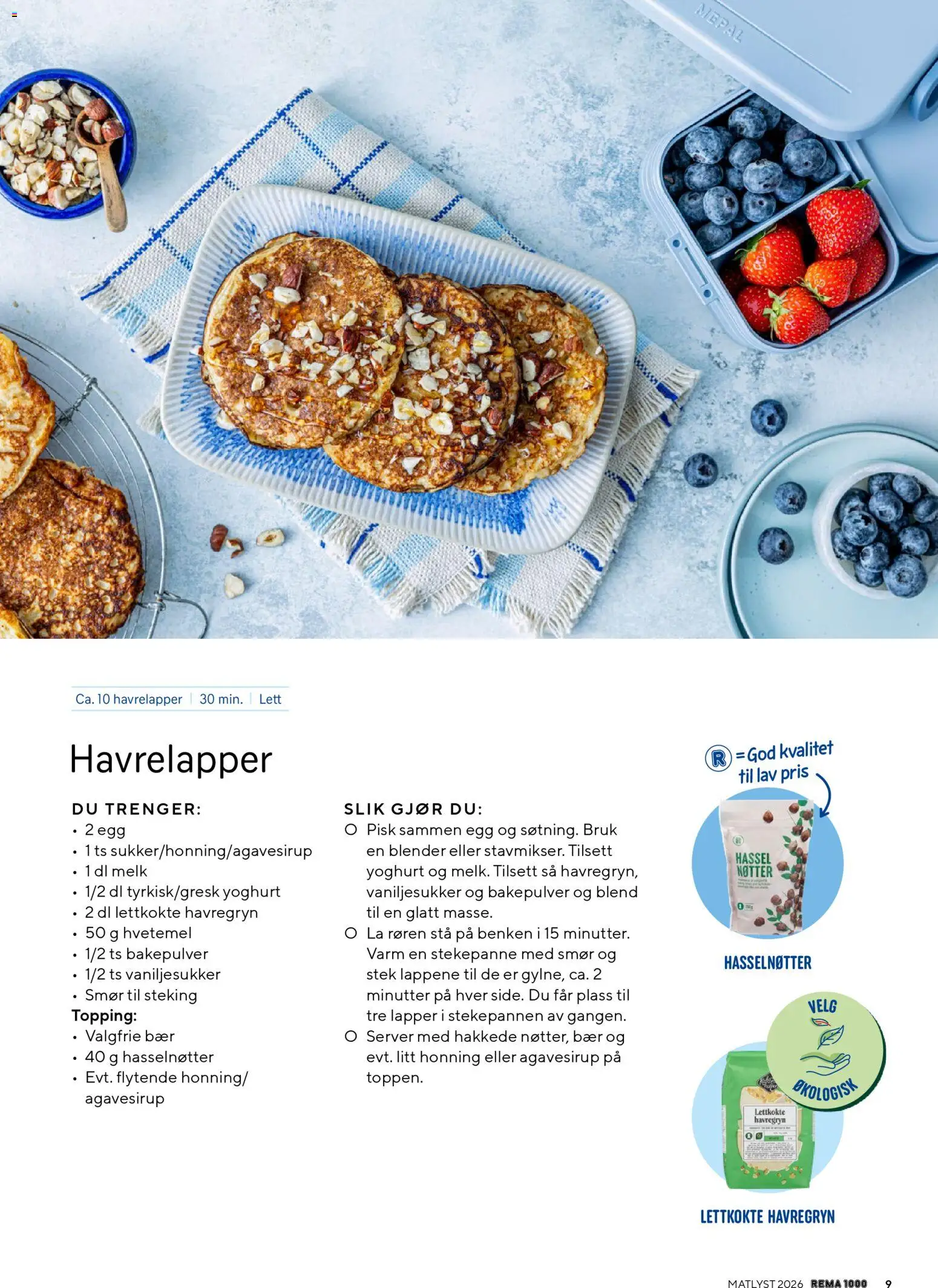 {H1} | Side: 9 | Produkter: Melk, Smør, Nøtter, Bakepulver