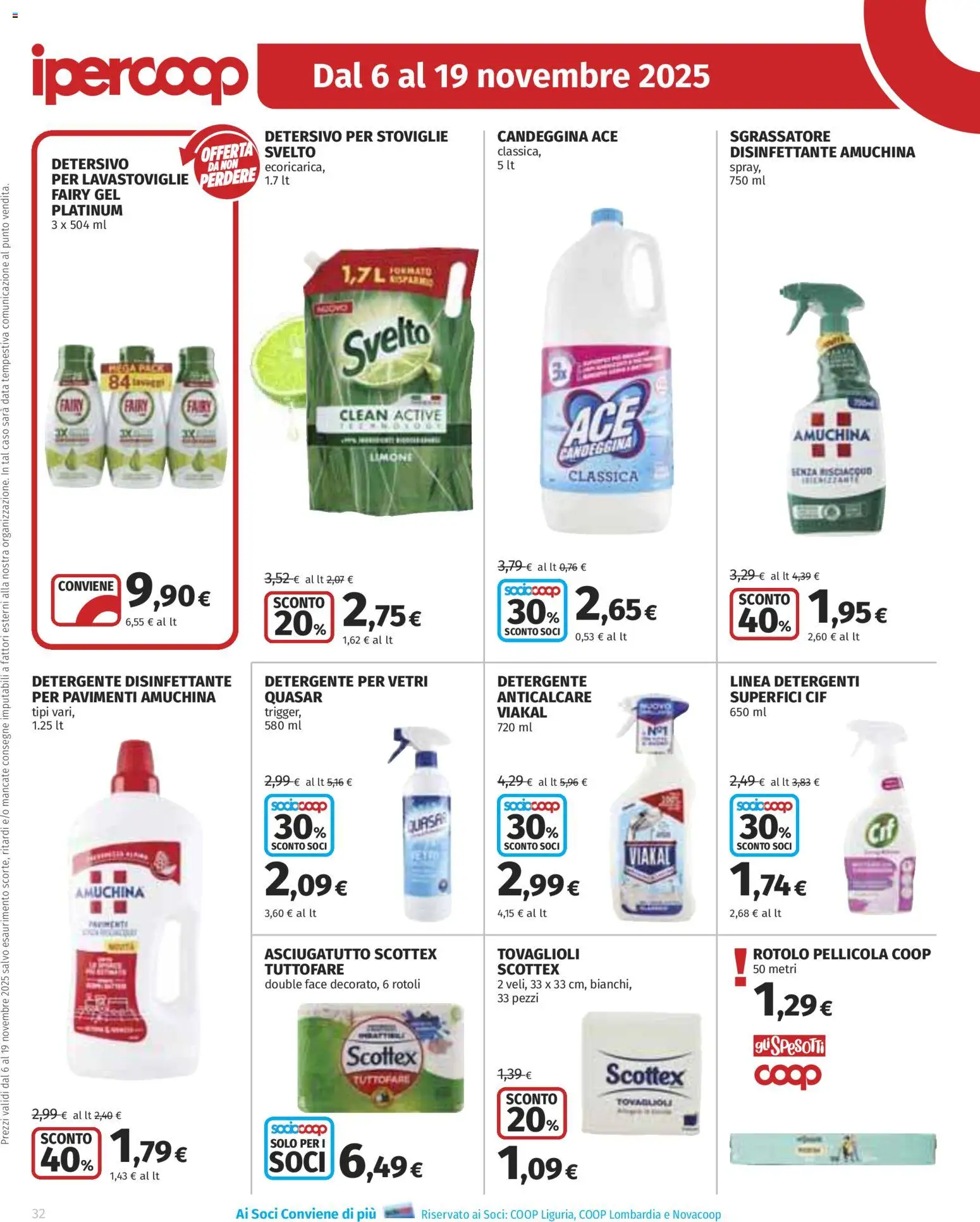 Volantino Ipercoop del 06.11.2025 | Pagina: 32 | Prodotti: Detergente, Anticalcare, Sgrassatore, Data