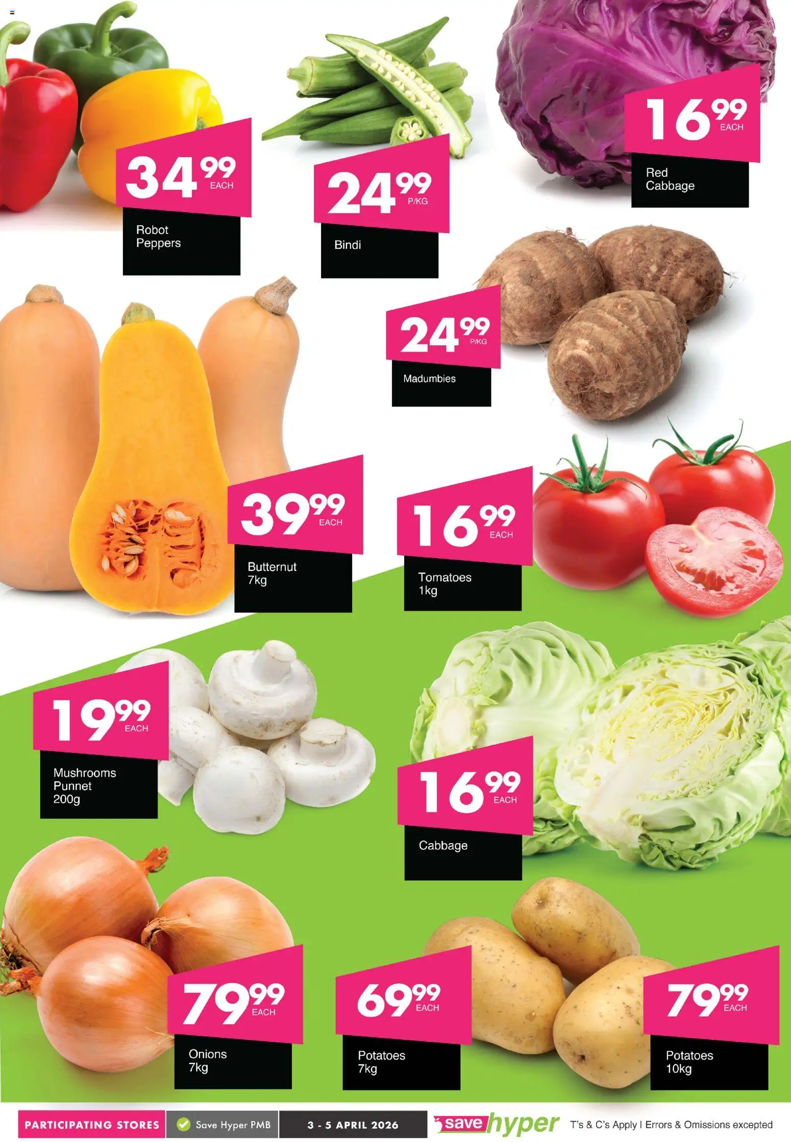 New Save catalogue – valid from 03.04.2026 | Page: 2 | Products: Mushrooms, Tomatoes, Potatoes, Onions