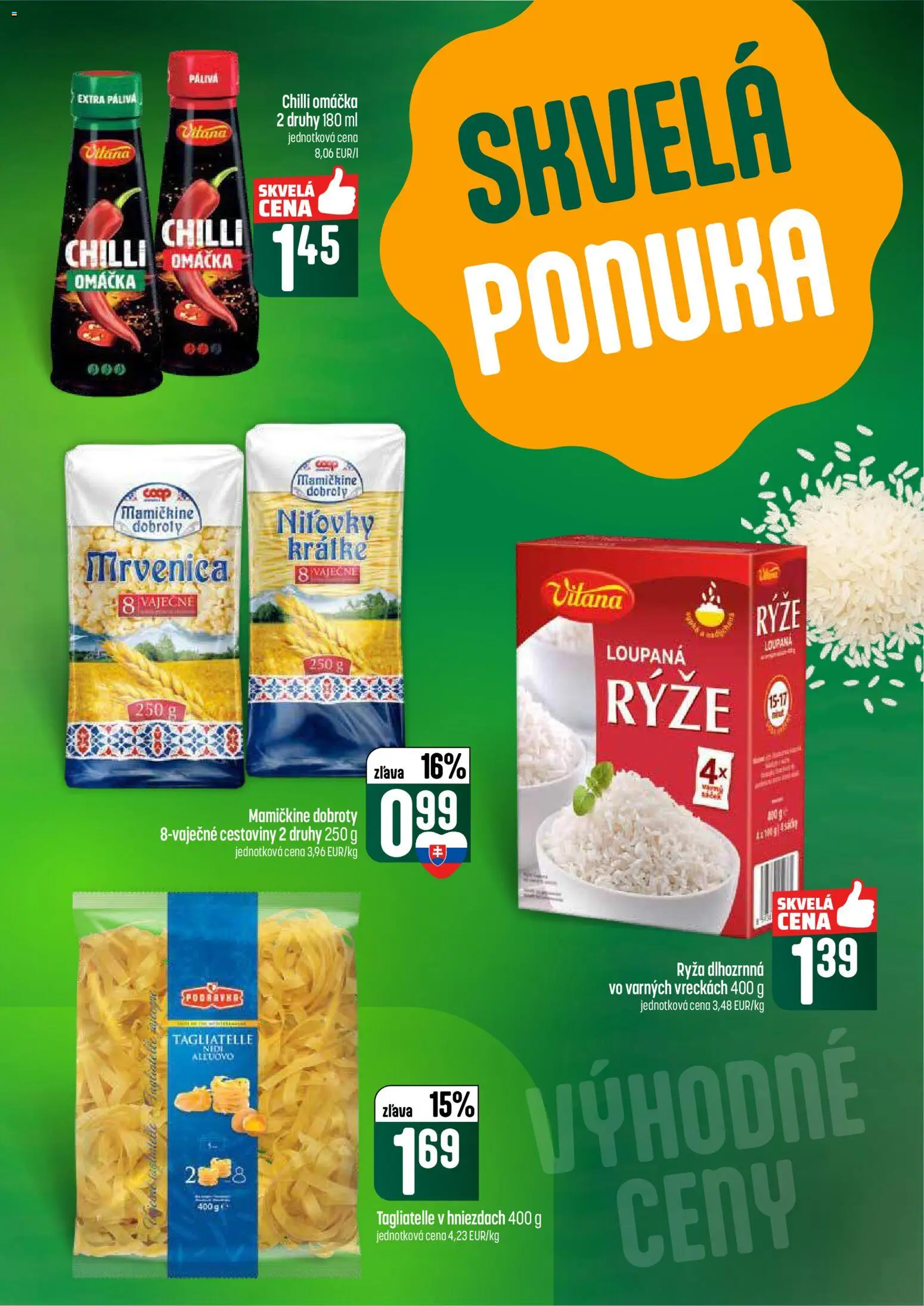 Nové COOP Jednota akcie – leták je platný od 26.02.2026 | Strana: 39 | Produkty: Ryža, Cestoviny, Chilli, Omáčka