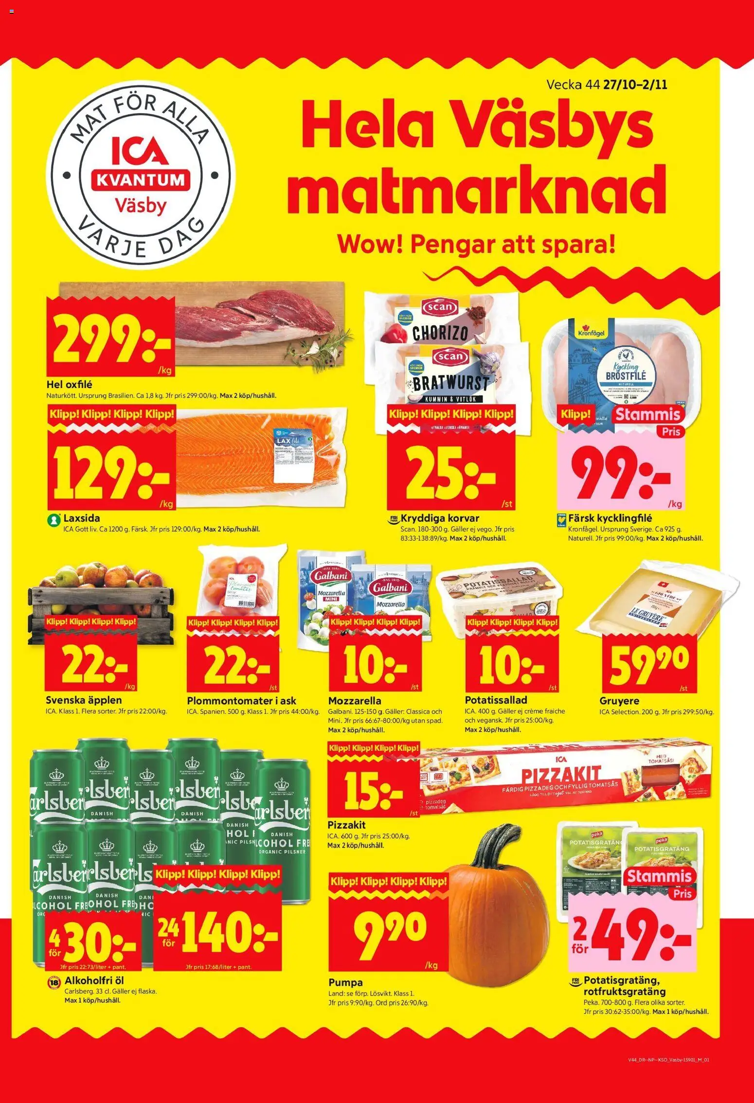 ICA Kvantum reklamblad aktuell från 27.10.2025 | Sida: 1 | Produkter: Galler, Öl, Oxfilé, Äpplen