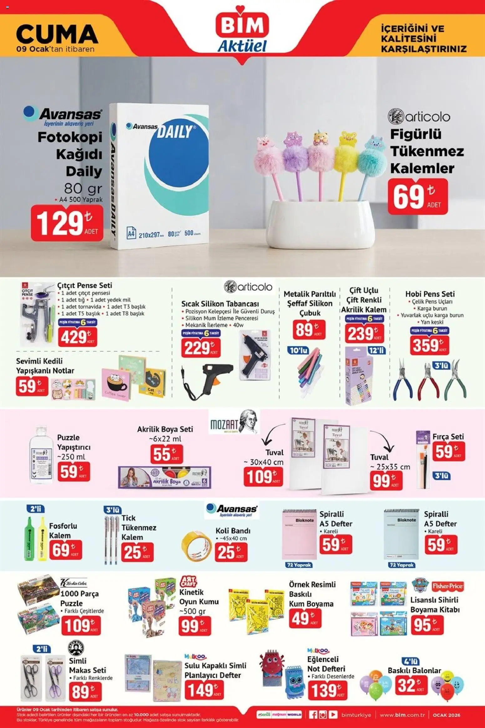 BİM Katalog Cuma - 09.01.2026 tarihinden itibaren geçerlidir | Sayfa: 2 | Ürünler: Makas, Akrilik boya, Oyun, Ocak