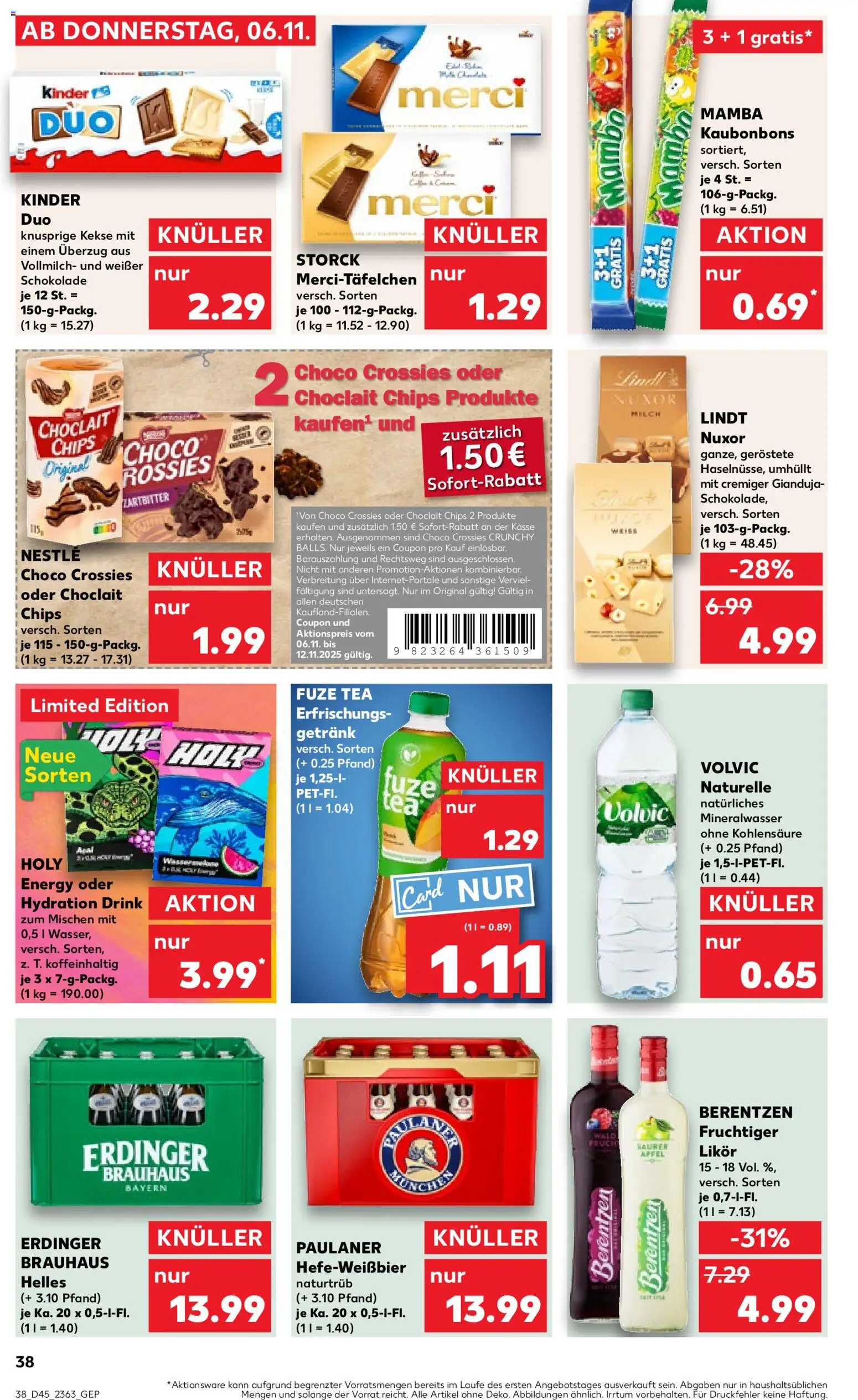 Kaufland prospekt Bremen	 – gültig ab 09.11.2025 | Seite: 38 | Produkte: Merci, Erdinger, Lindt, Chips
